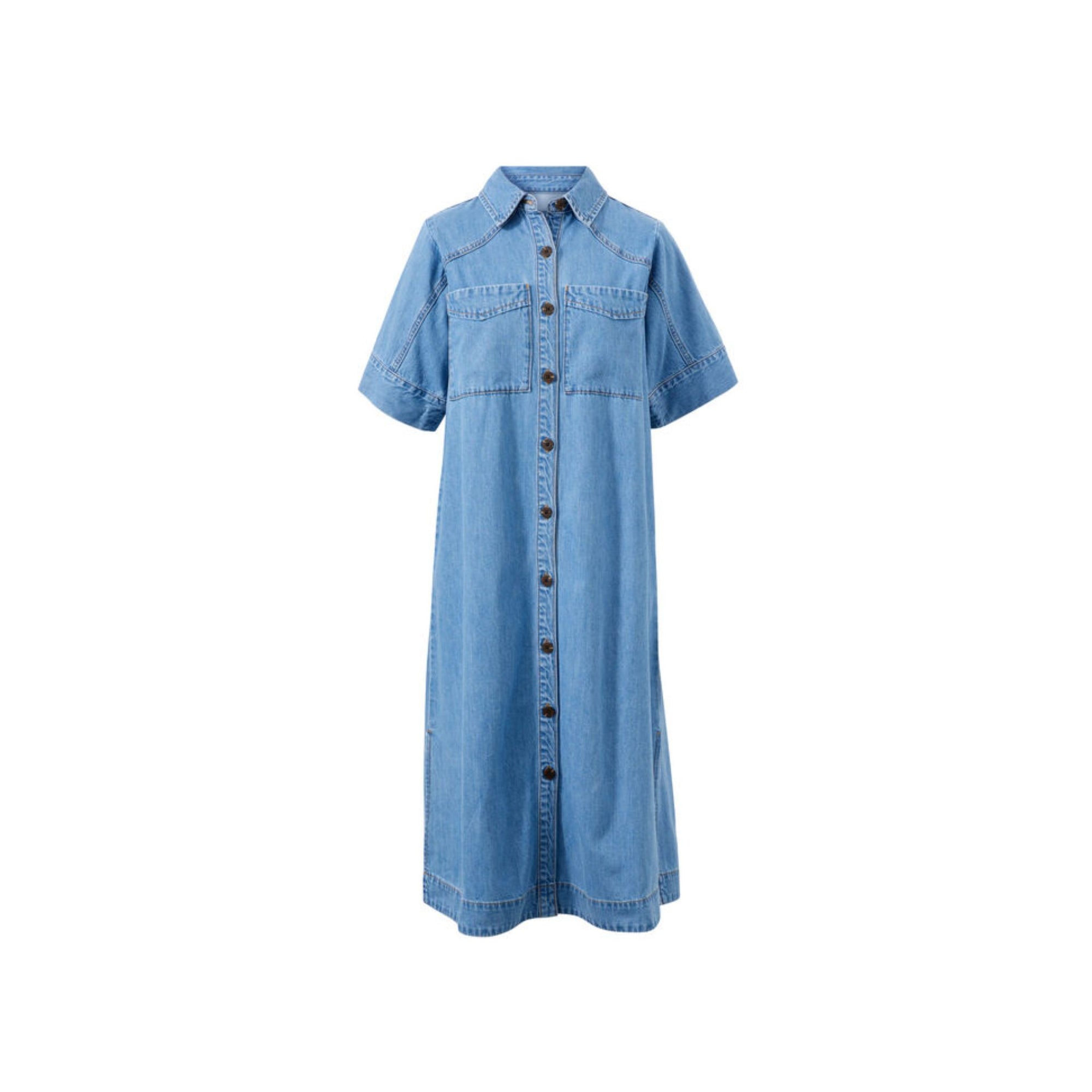 Short Sleeve Yoke Detail Midi Dress