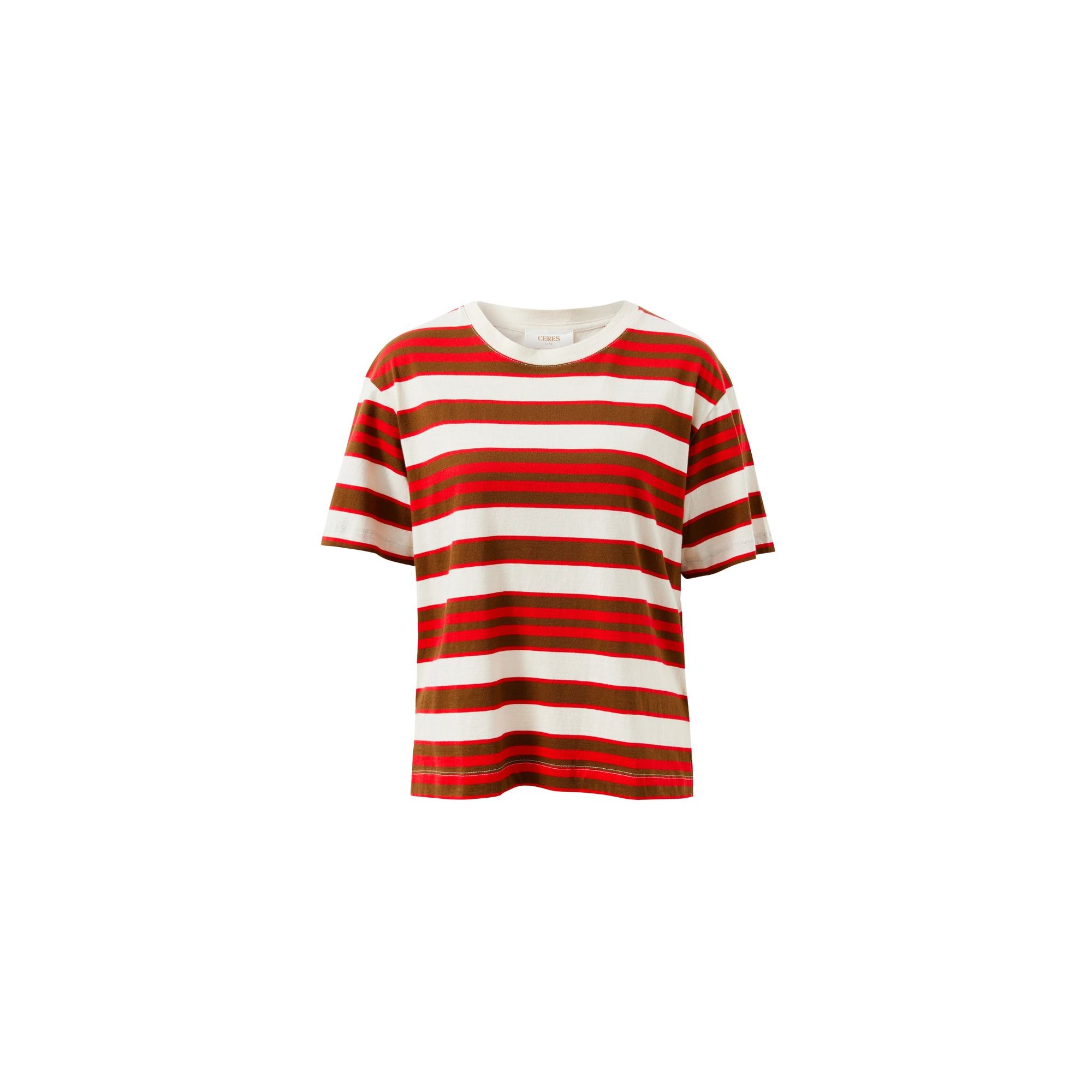 Stevie Slouchy Tee Red Toffee Stripe
