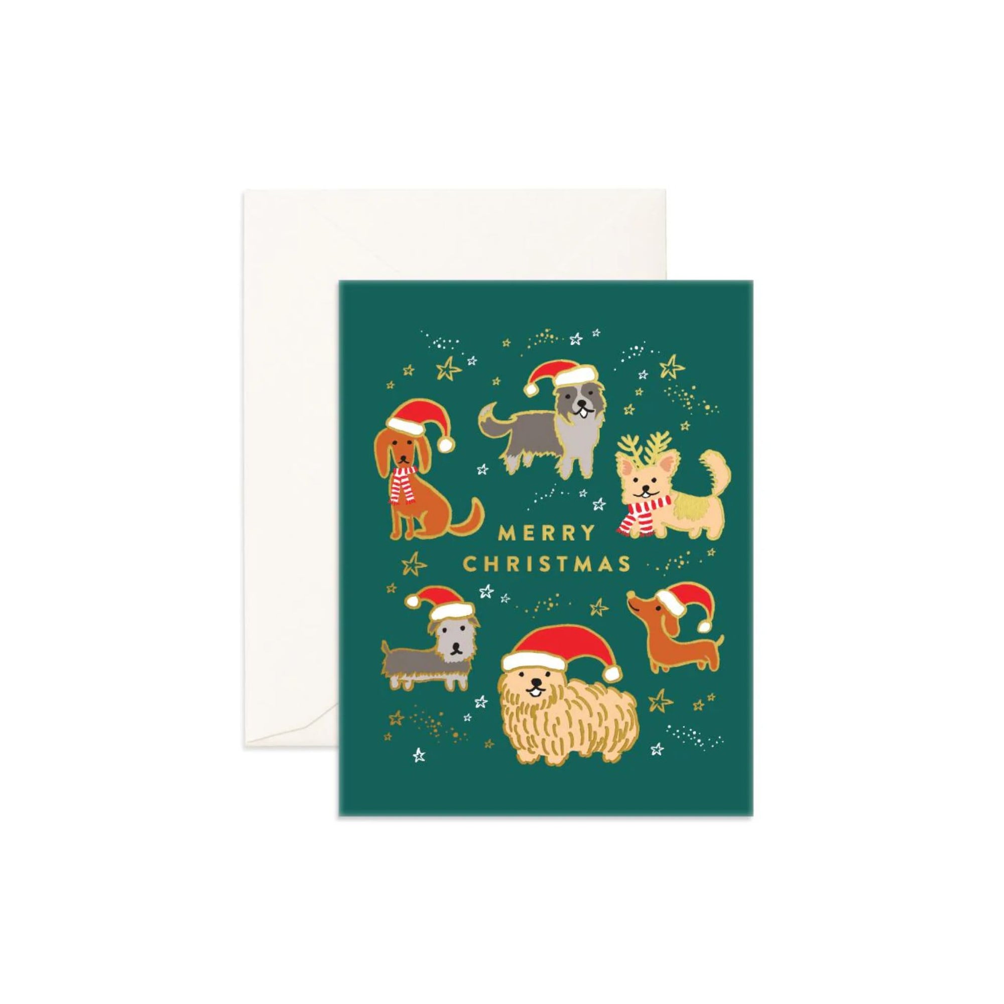 Christmas Dogs Foil Greeting Card