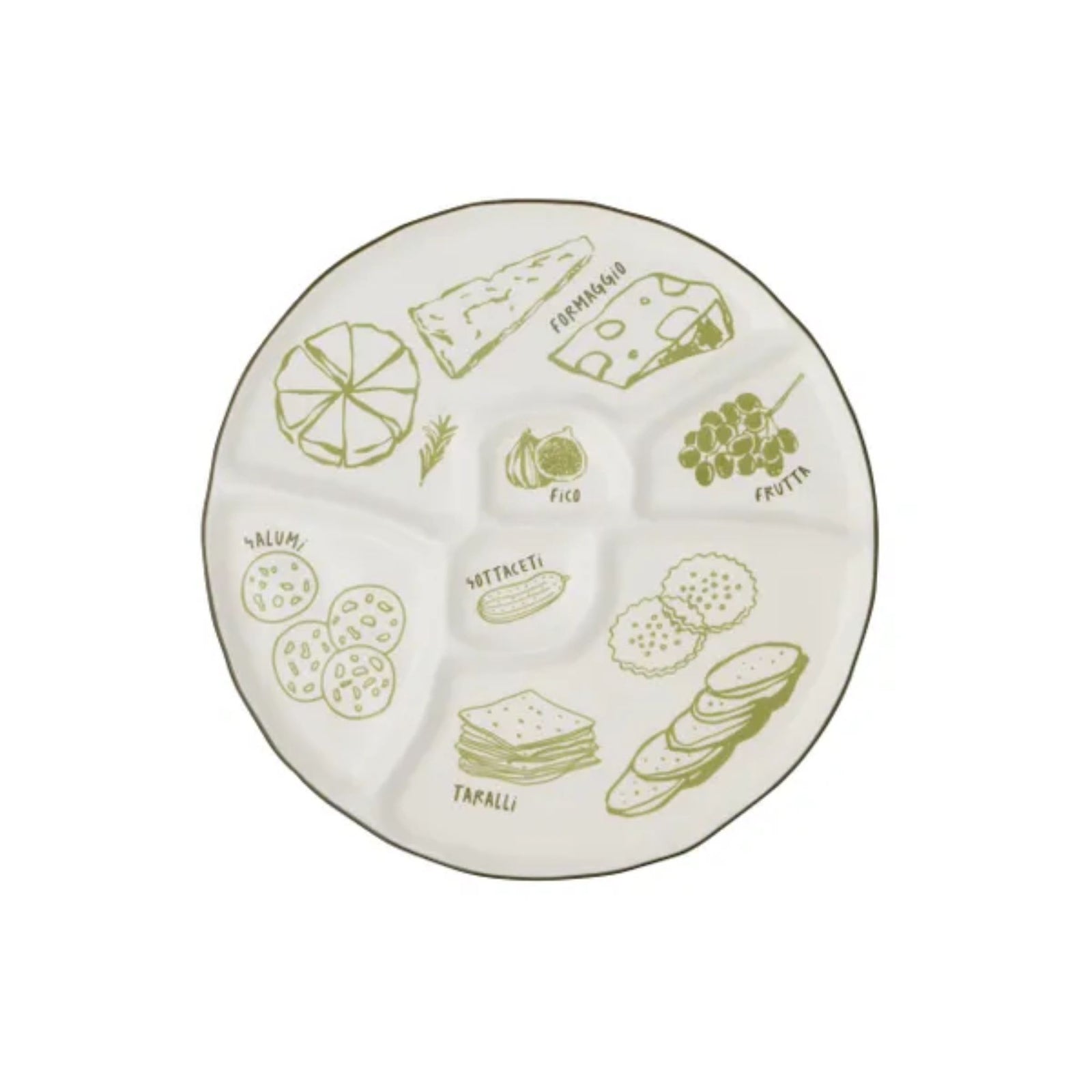 Deli Ceramic Divided Cheese Platter Green