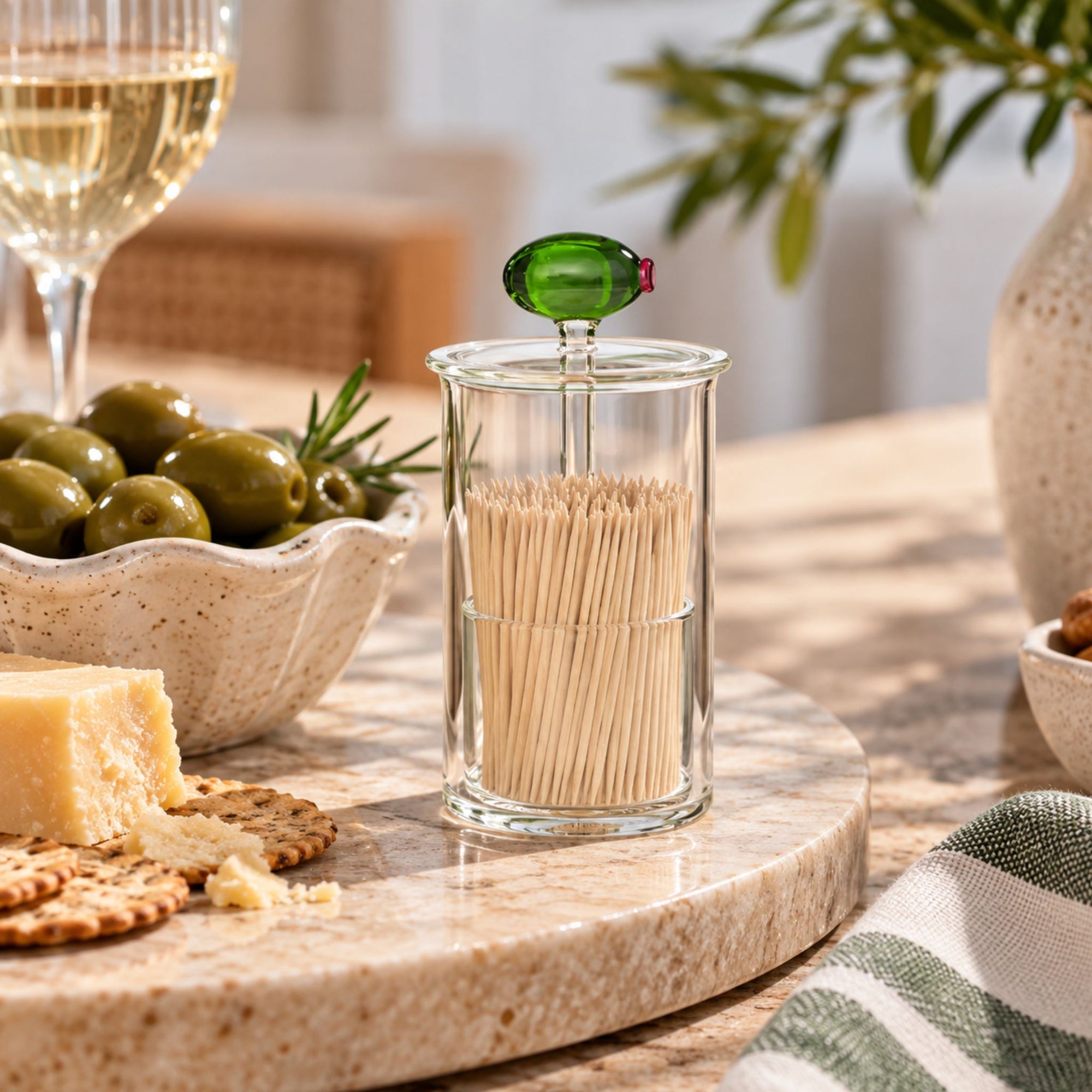 Olive Glass Toothpick Holder
