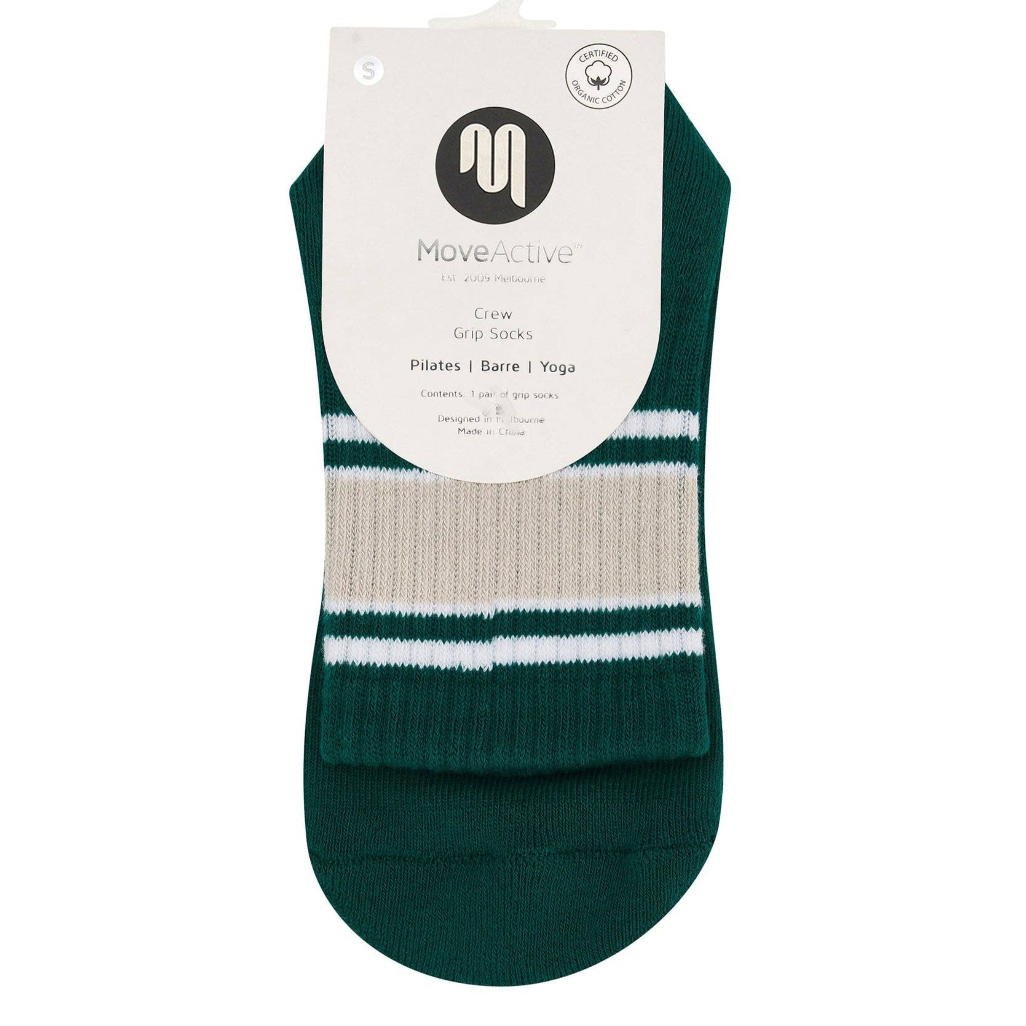 Crew Non Slip Grip Socks - Emerald Oat Stripe