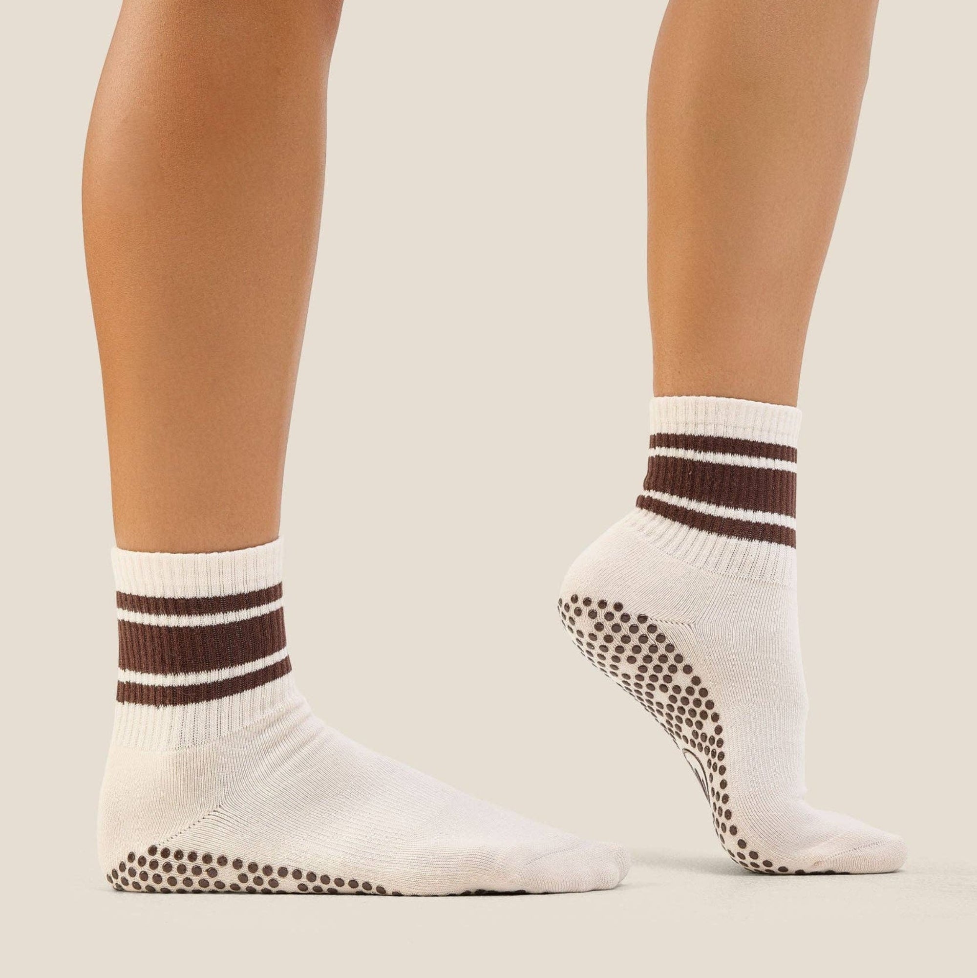 Crew Grip Socks Oat Espresso Stripe