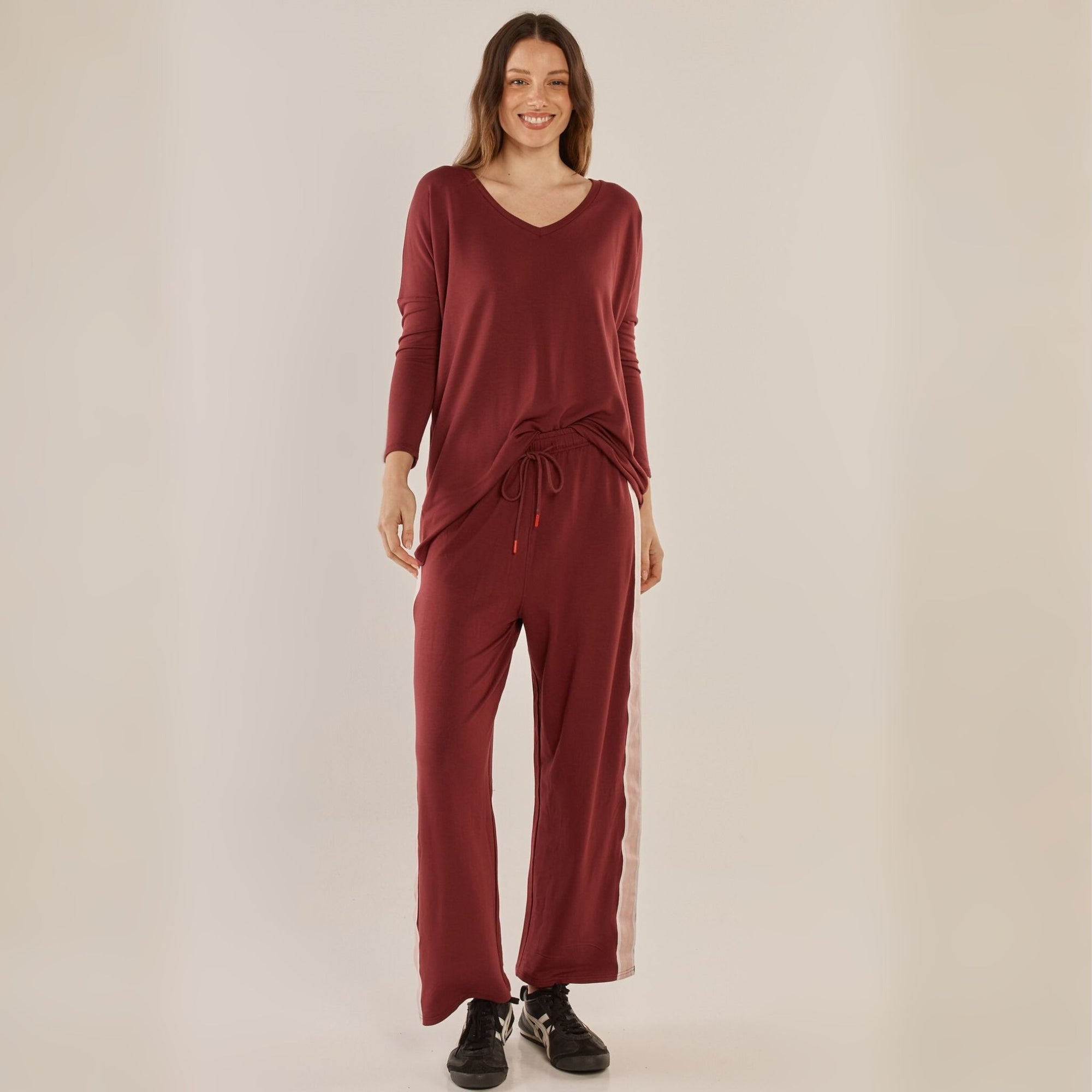 Evelyn Wide Leg Jogger Burgundy