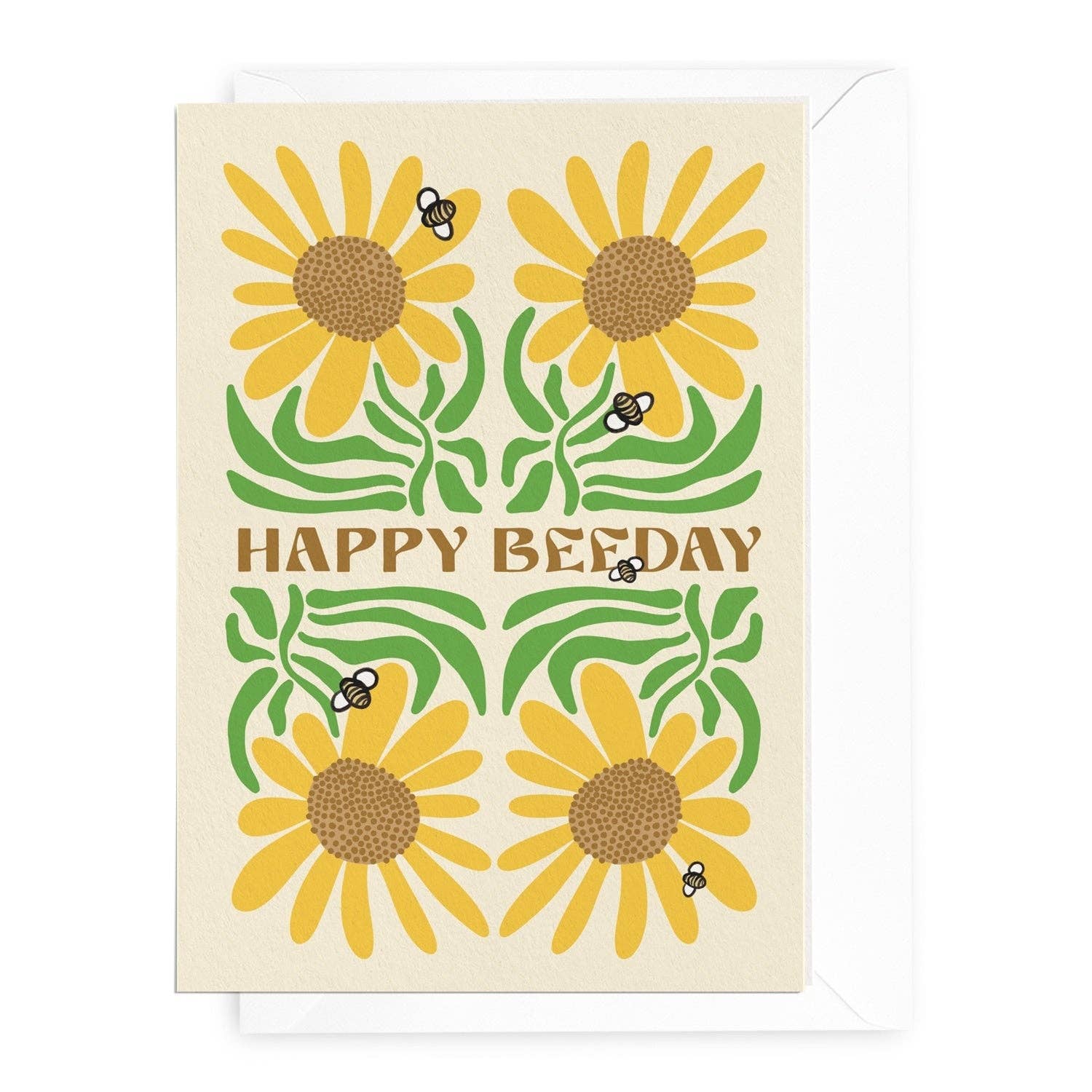 Greeting Card Happy Bee Day Sunflowers