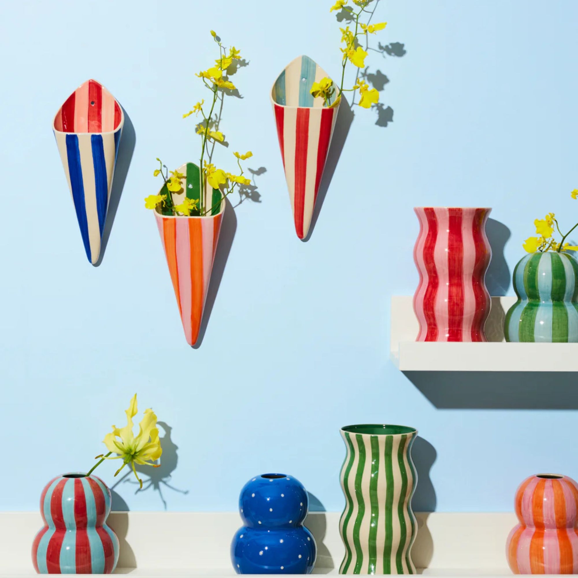 Folly Wall Vase Blue Stripe