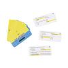 Set of pop culture trivia cards with yellow and blue design on a white background