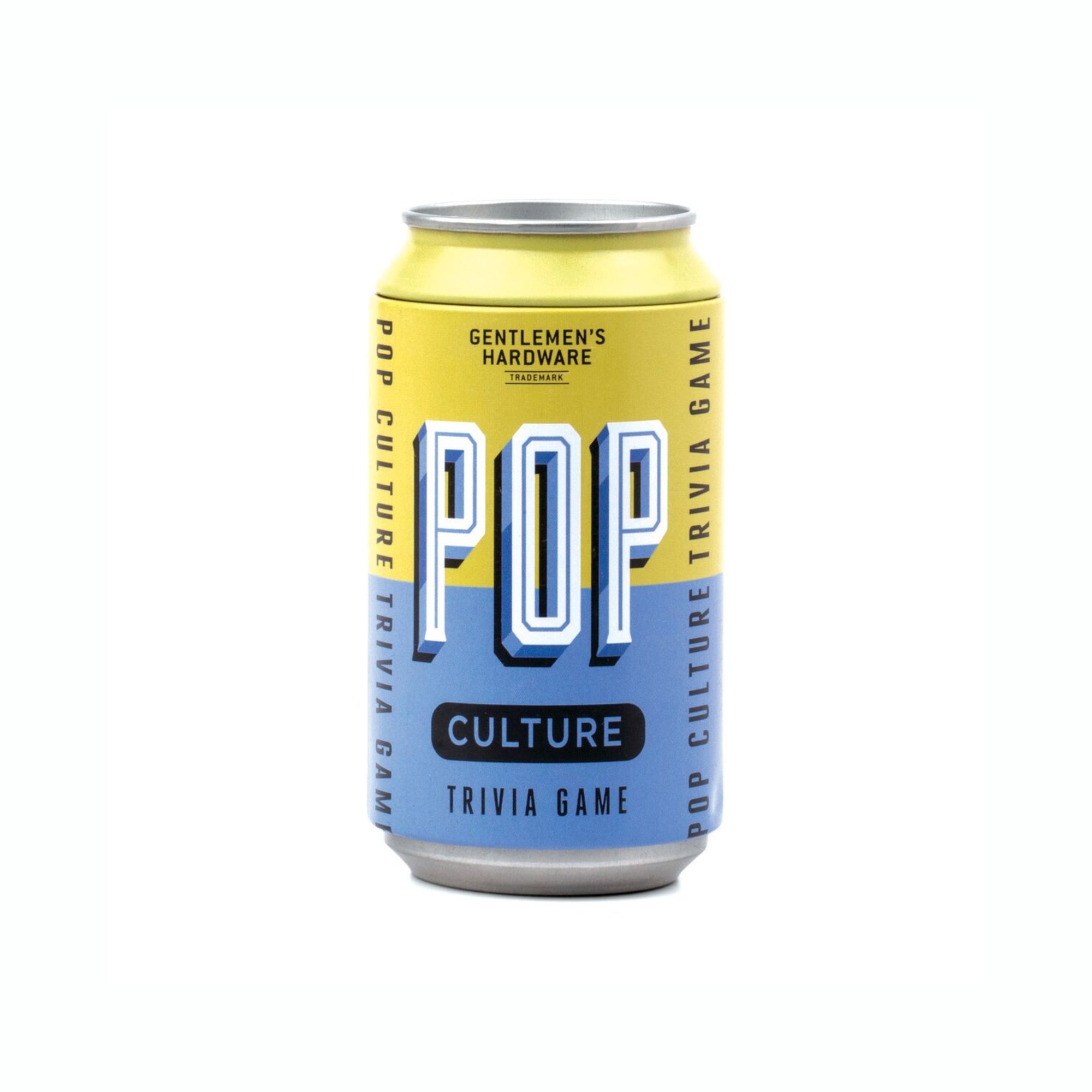 Two cans labeled 'Pub Quiz' and 'Pop Culture' with cards on a beige and blue background