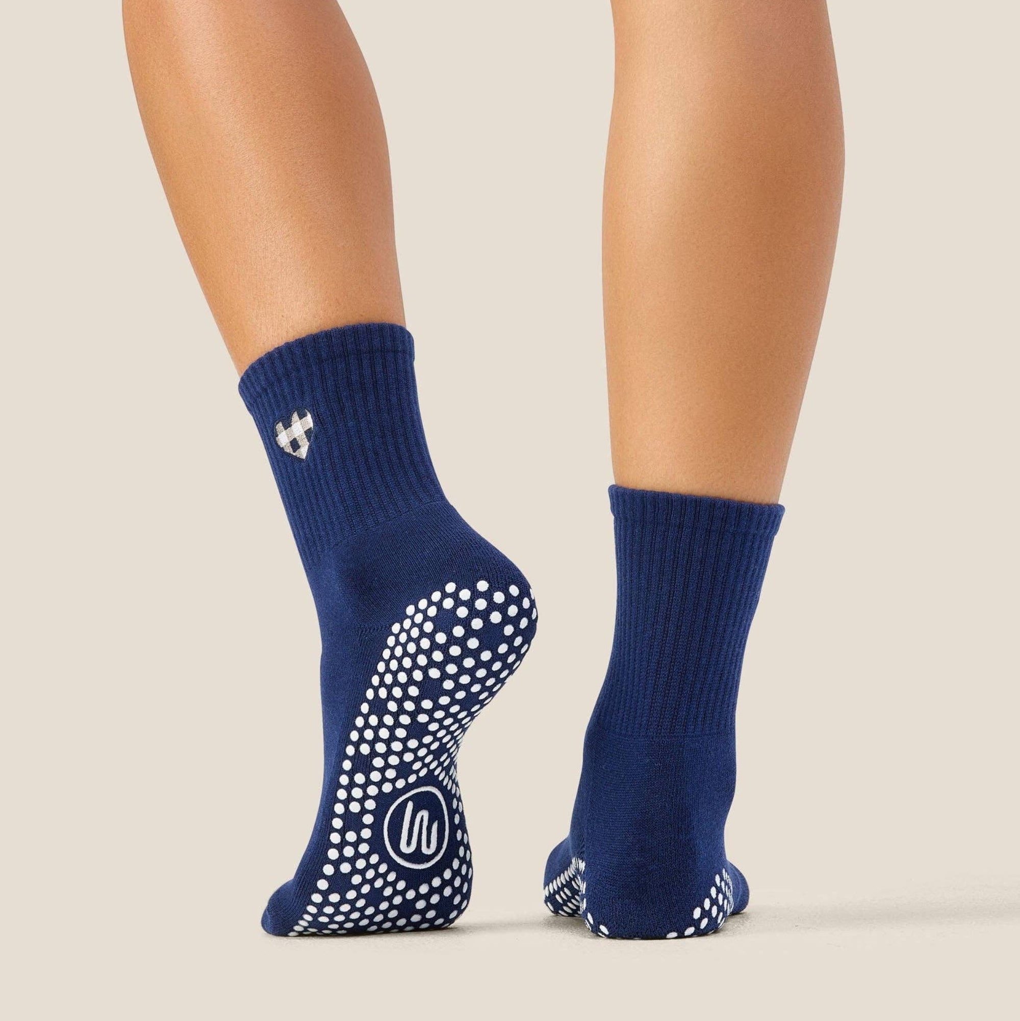 Crew Grip Socks Gingham Heart Navy