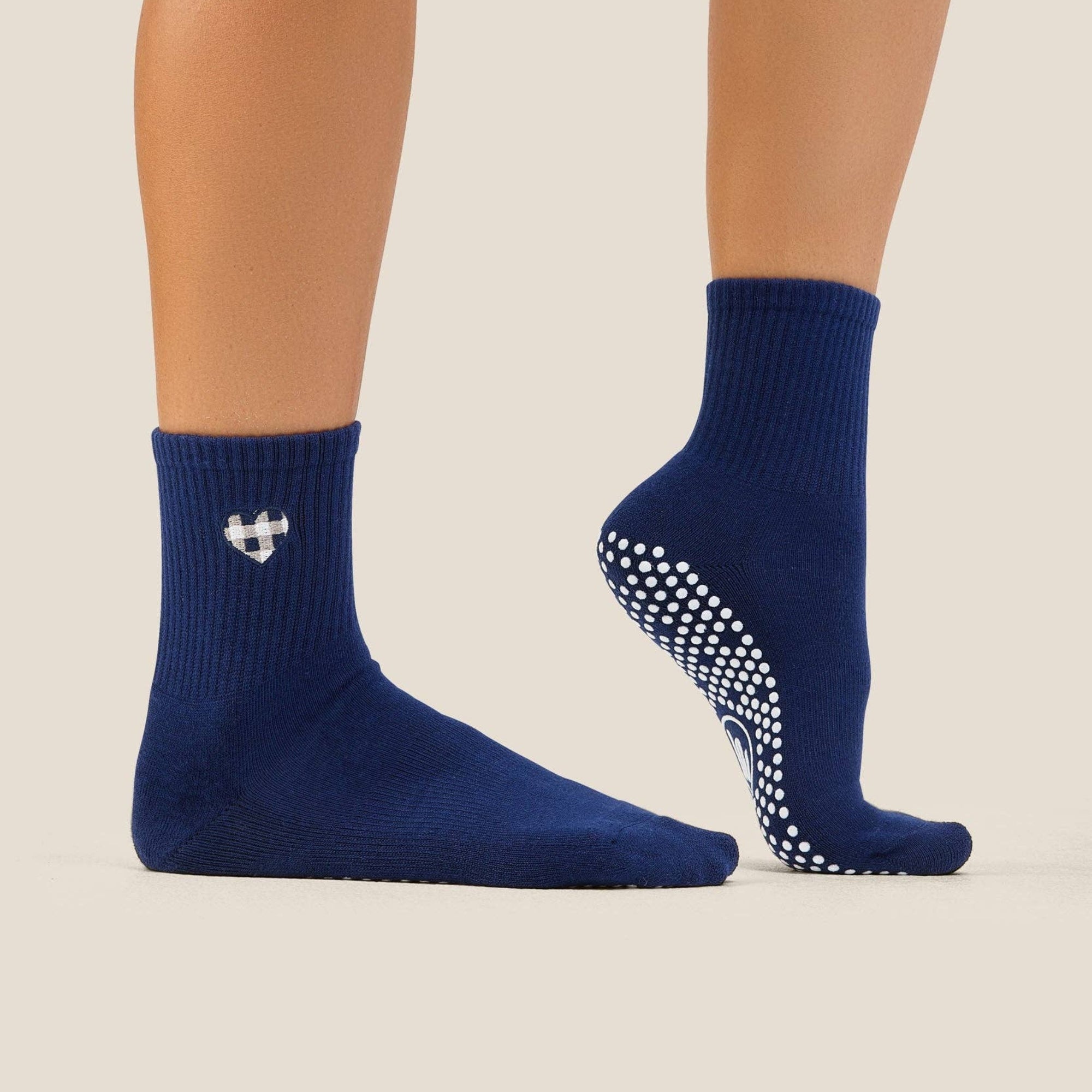 Crew Grip Socks Gingham Heart Navy
