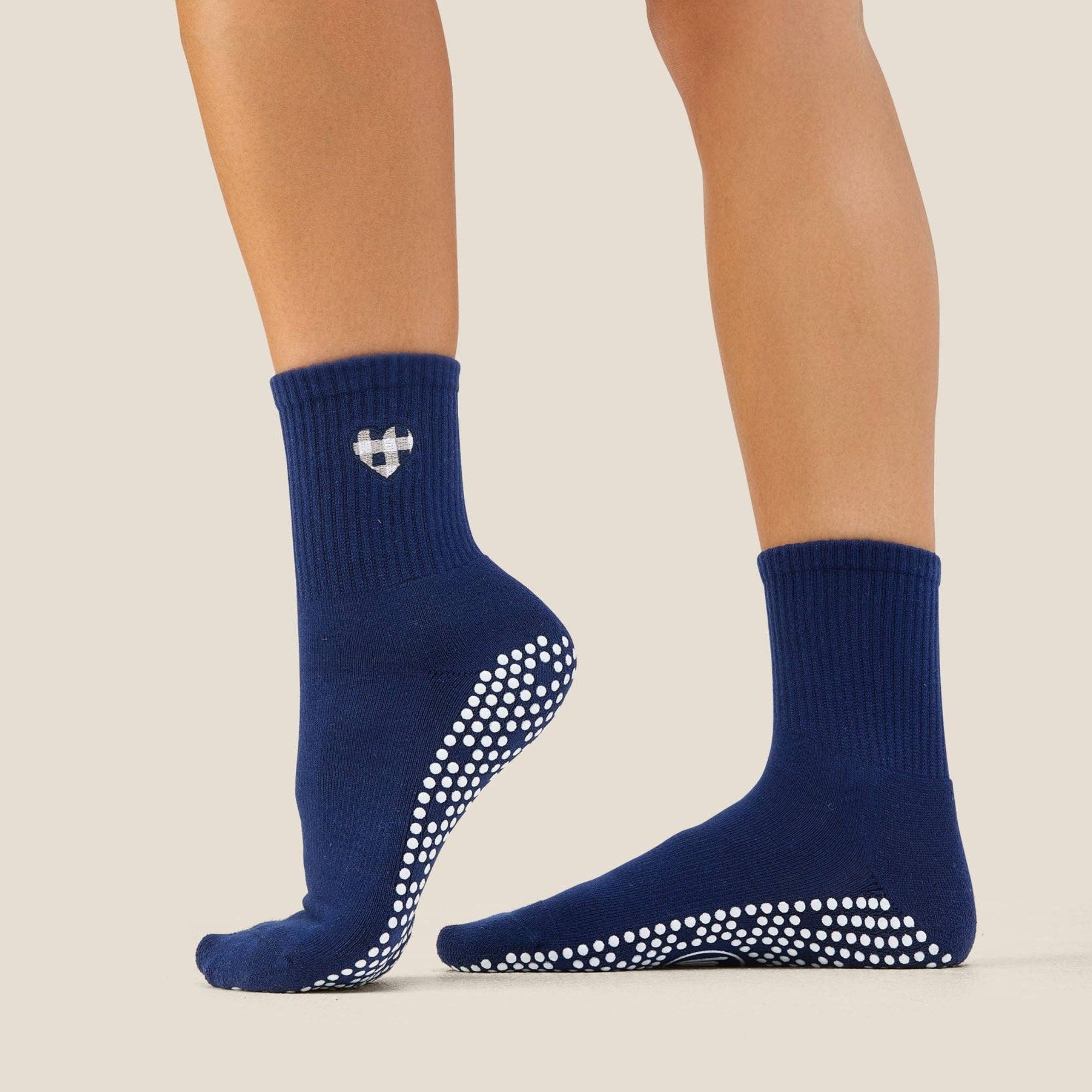 Crew Grip Socks Gingham Heart Navy