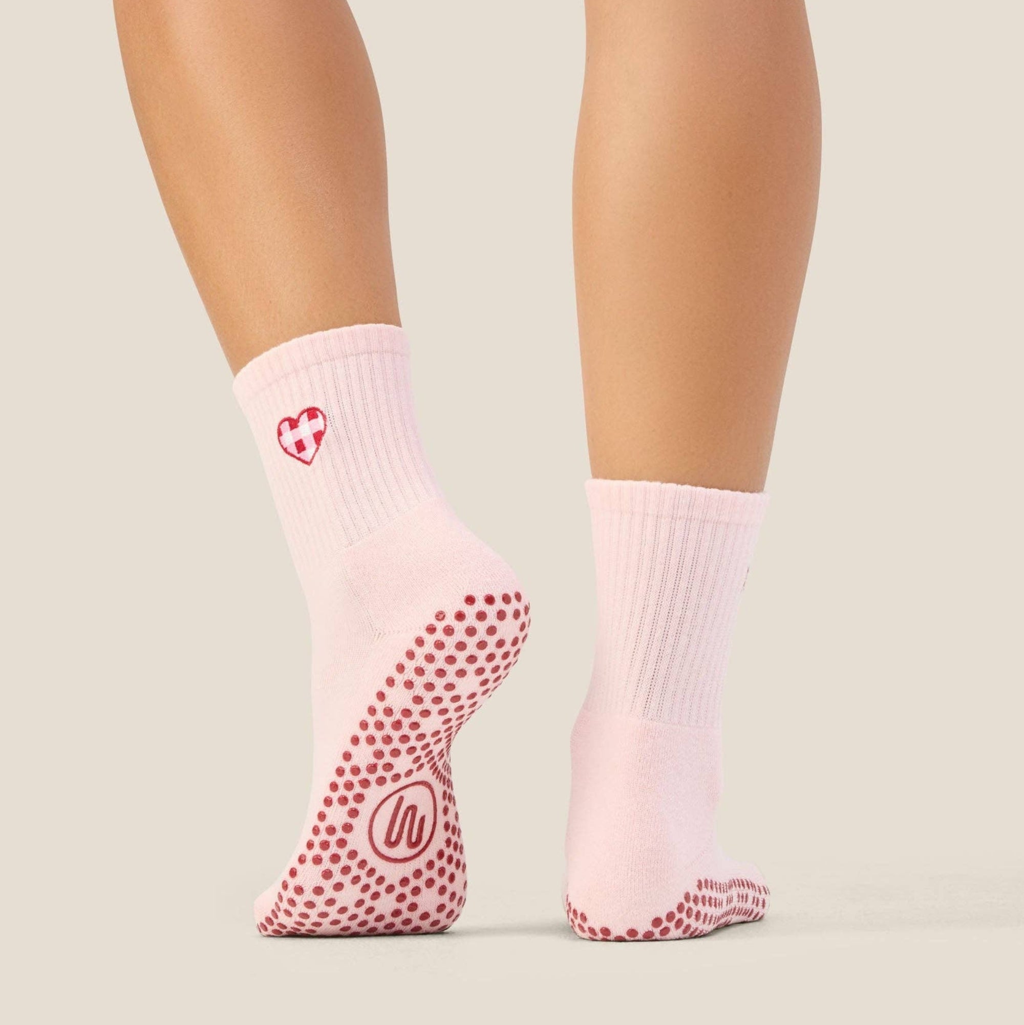 Crew Grip Socks Gingham Heart Pink