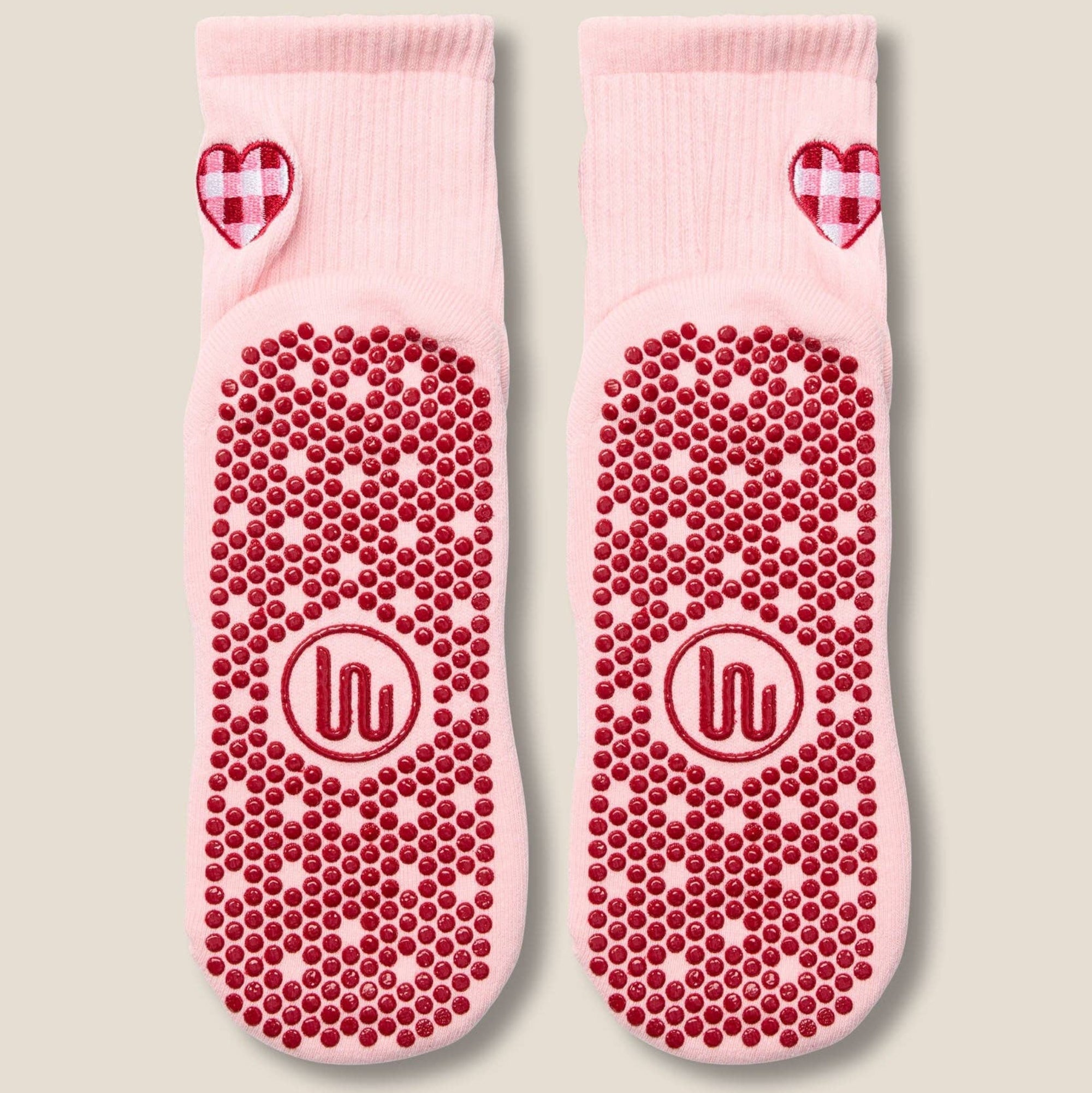 Crew Grip Socks Gingham Heart Pink