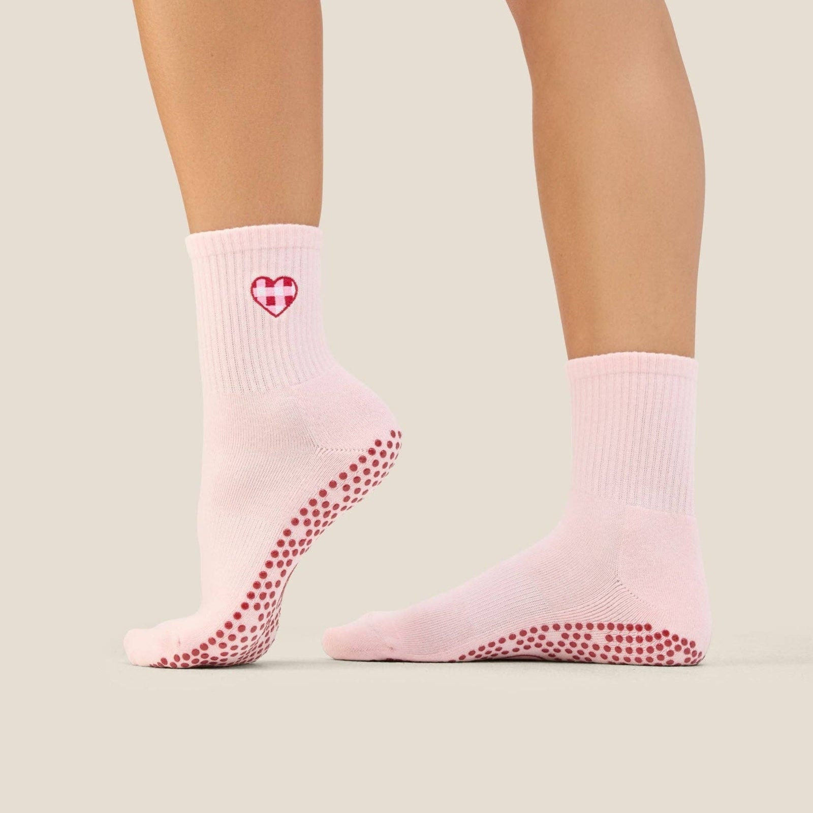 Crew Grip Socks Gingham Heart Pink