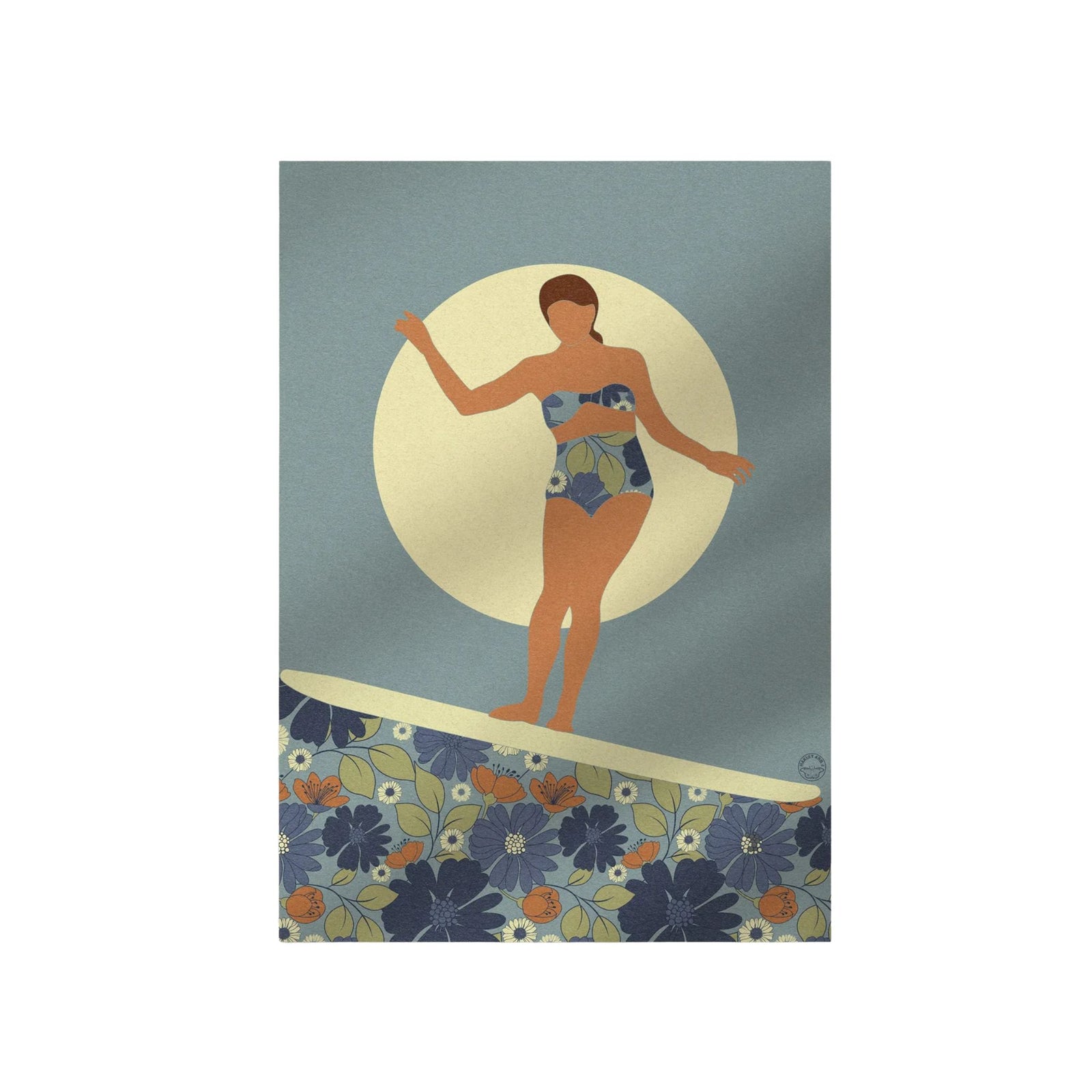 Floral Surfer Blue Unframed Print