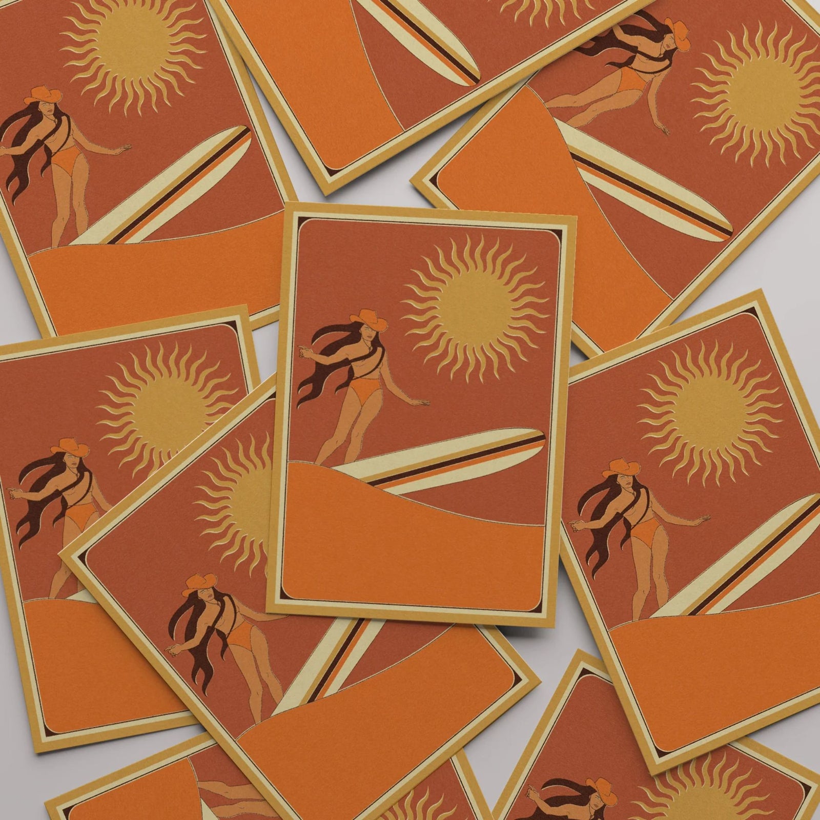 Tangerine Coastal Surfer Unframed Print