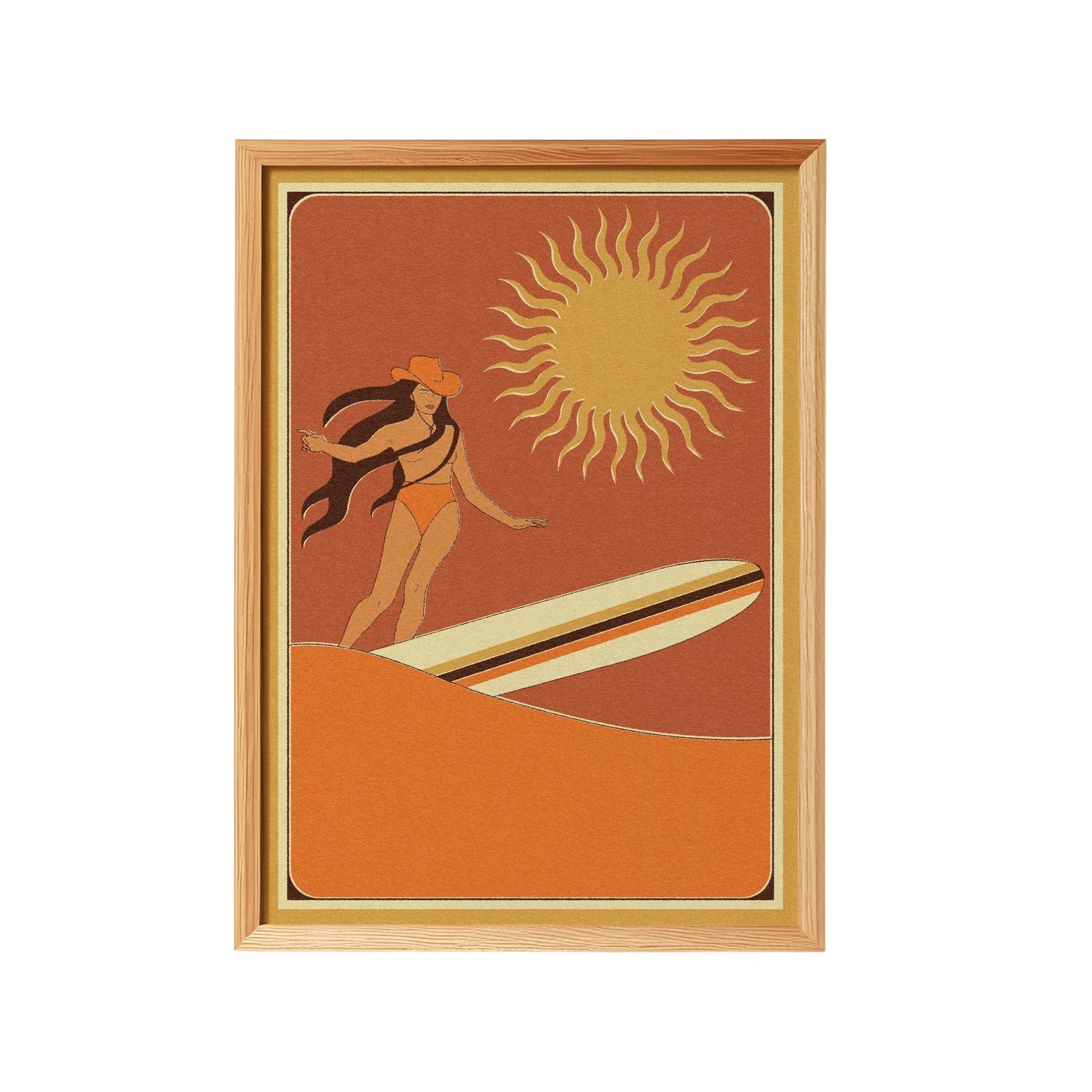 Tangerine Coastal Surfer Unframed Print