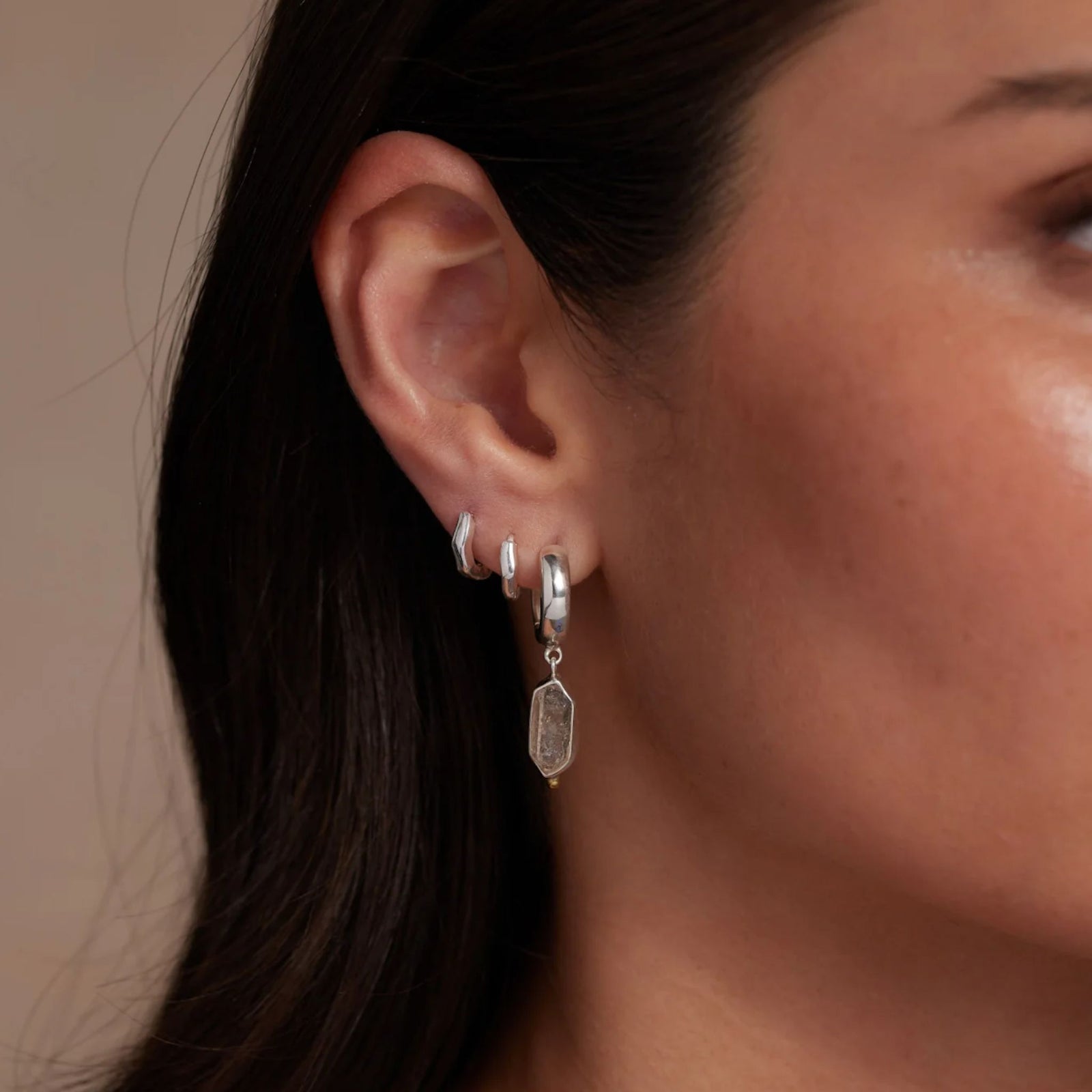 Herkimer Diamond Silver Huggies