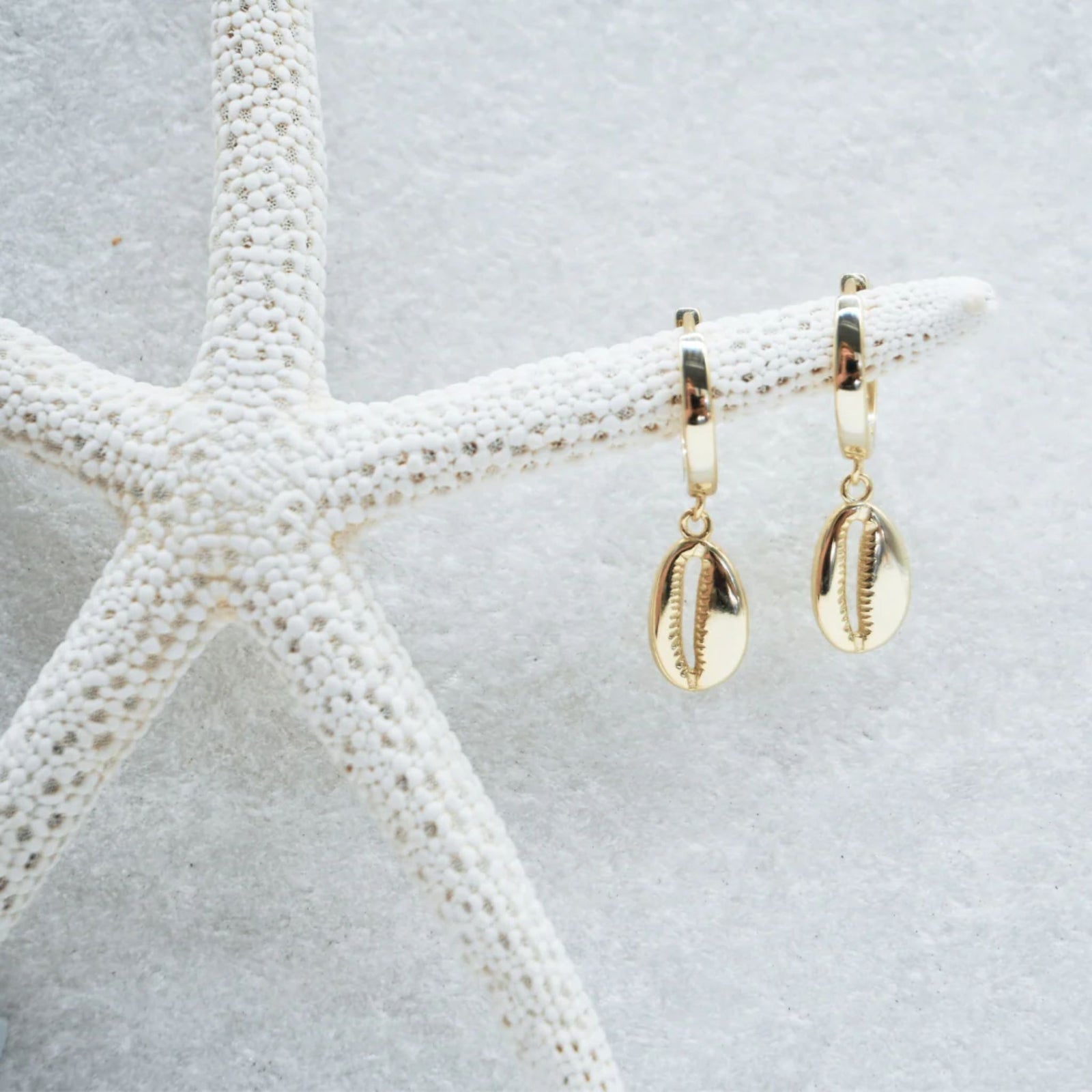 Gold Cowrie Shell Hoops