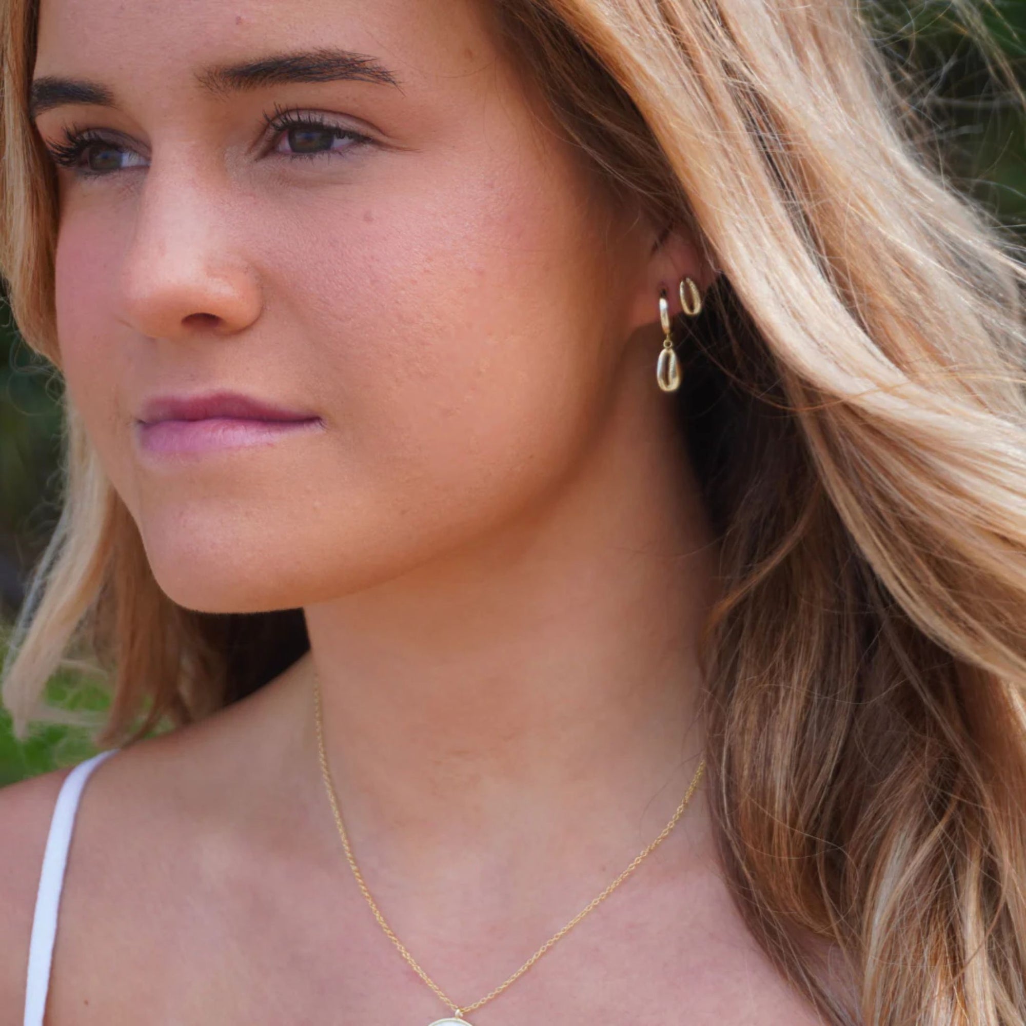 Gold Cowrie Shell Hoops