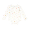White long-sleeve shirt with colorful heart pattern on a white background