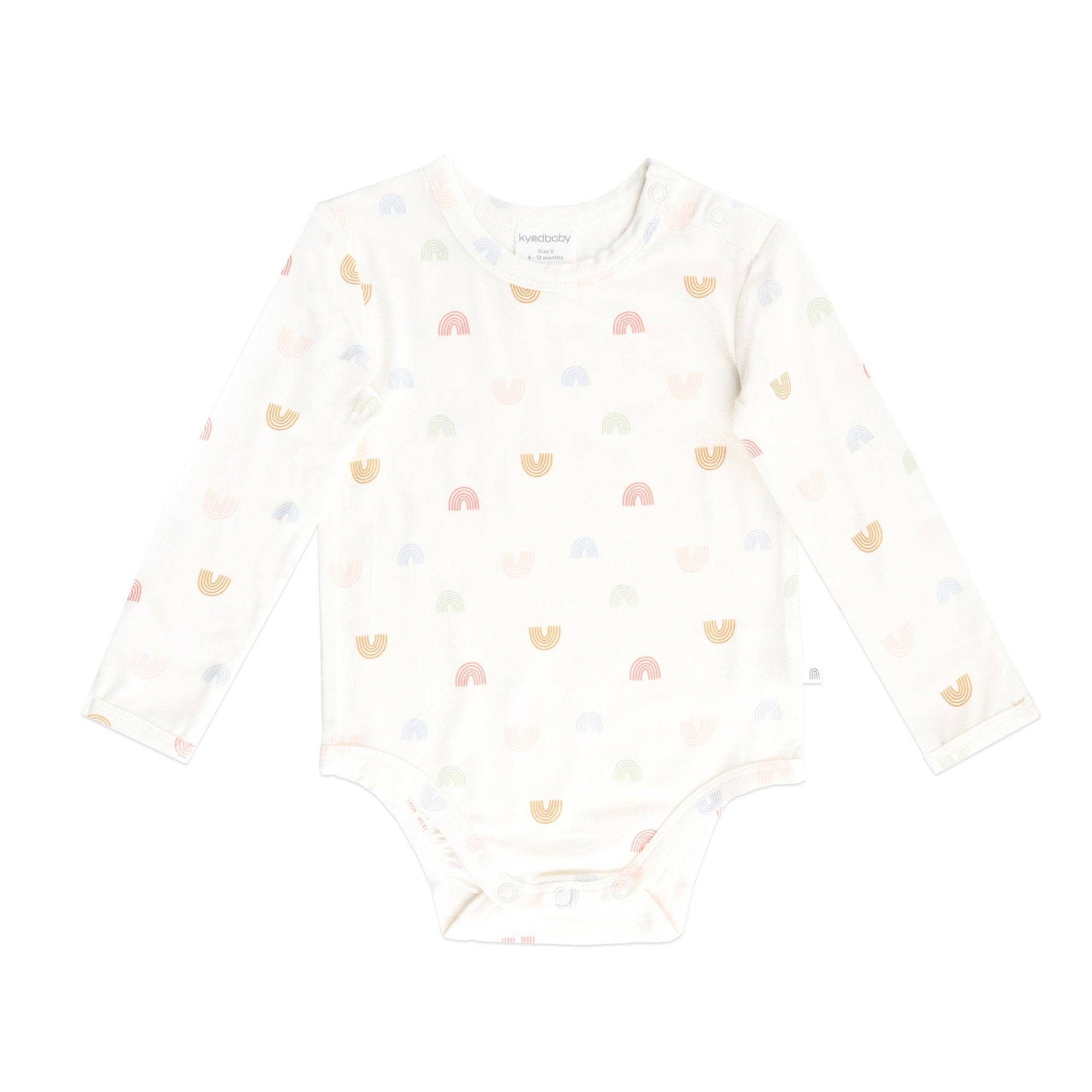 White long-sleeve shirt with colorful heart pattern on a white background