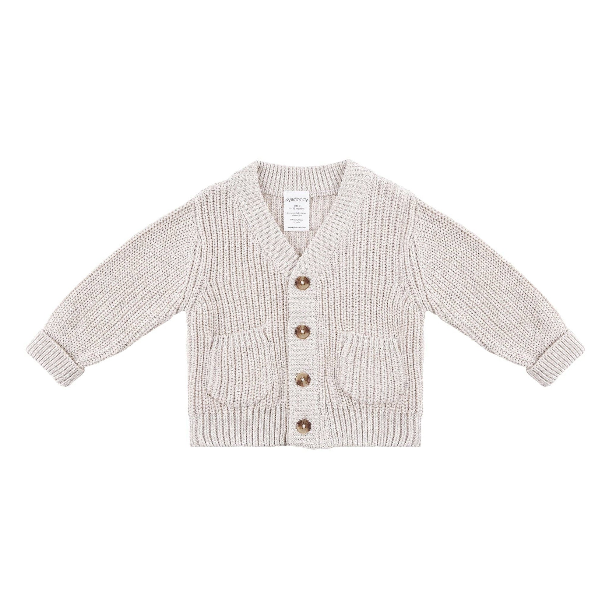 Knitted cardigan with buttons on a white background