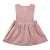 Pink dress with a brand logo on the back against a white background