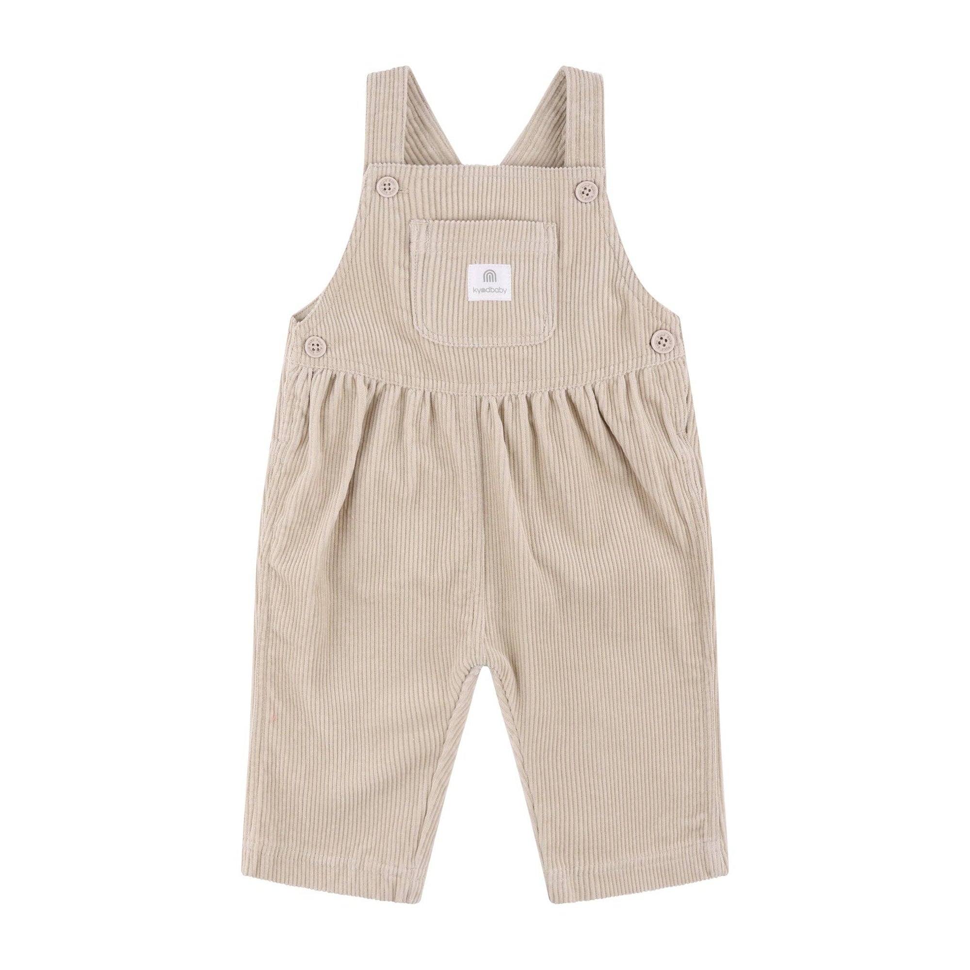 Beige striped overalls on a white background