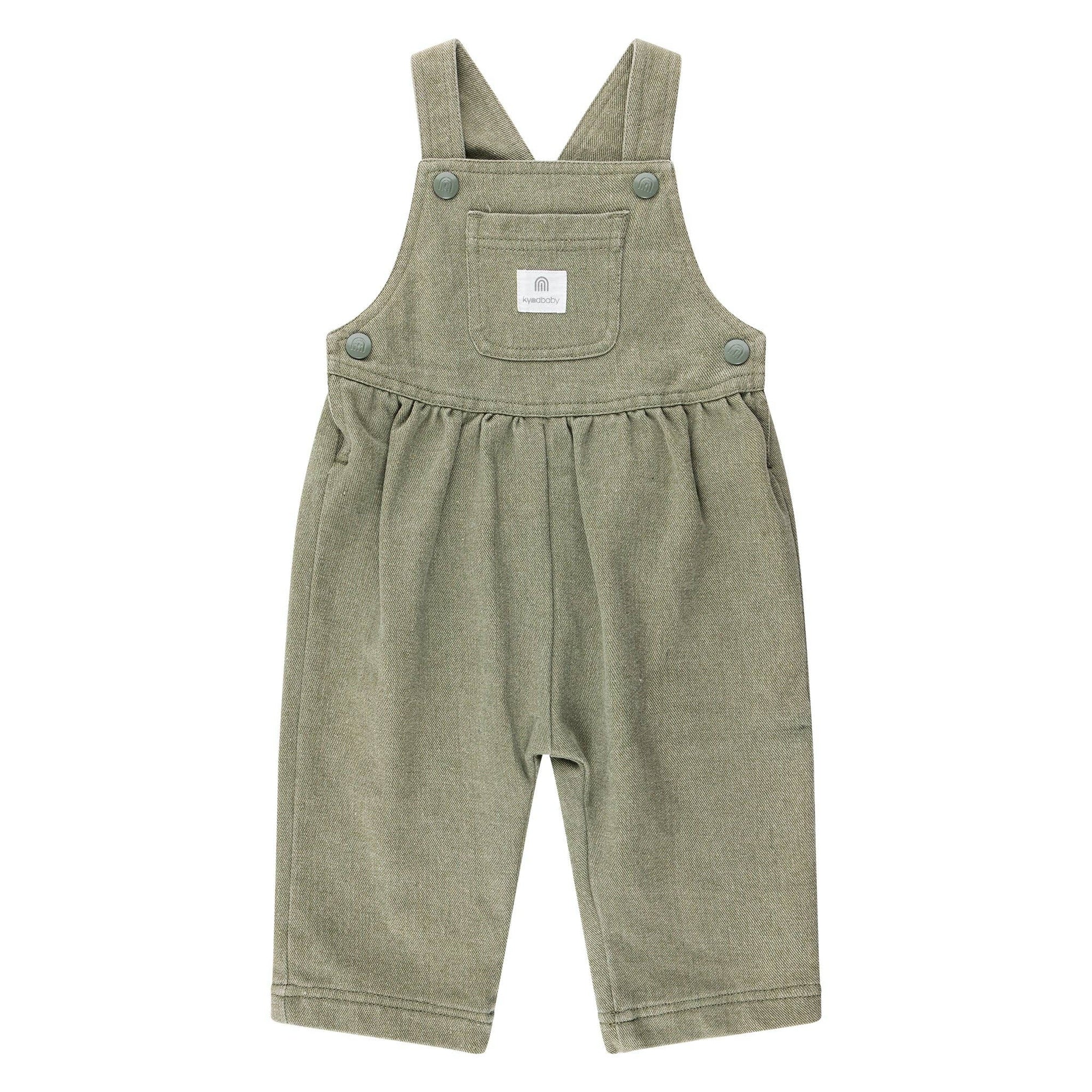 Green overalls with a pocket on a white background
