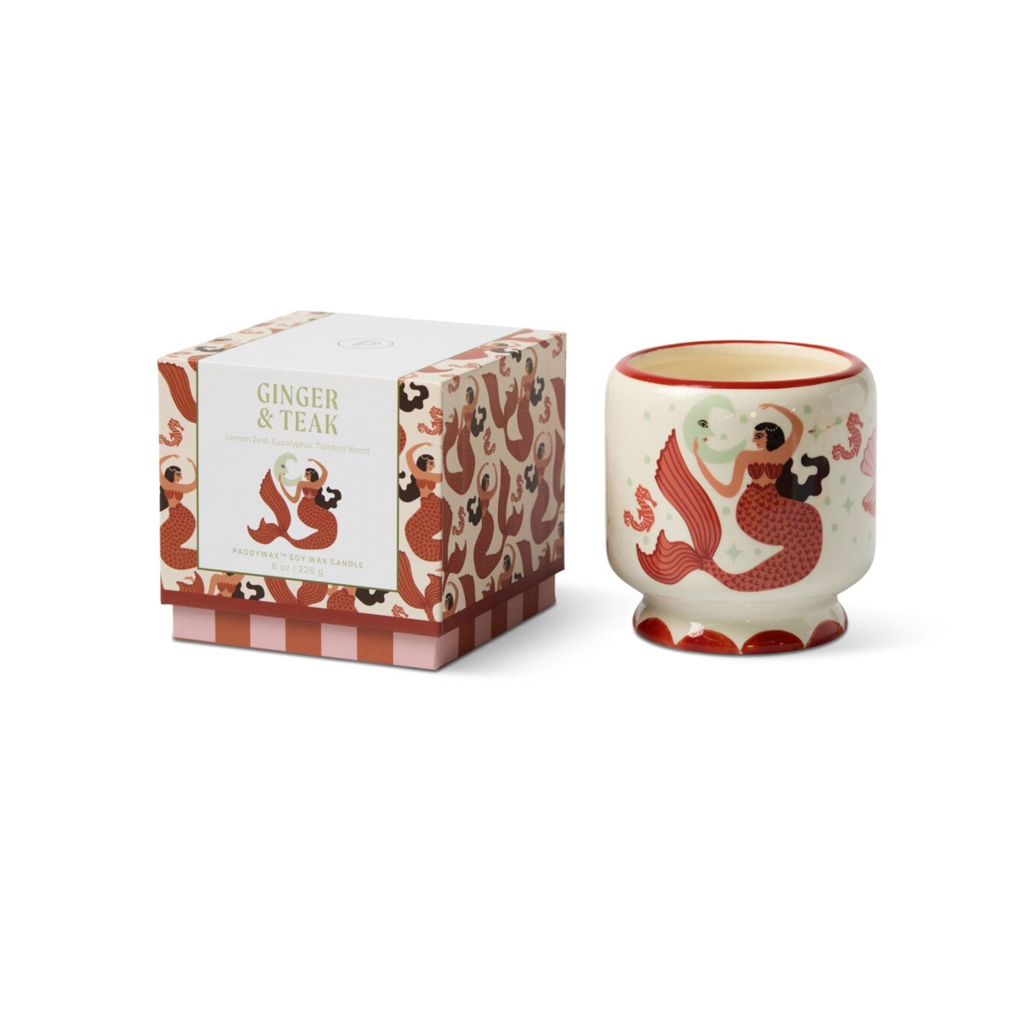 Adopo Mermaids &amp; Moon Ceramic Candle - Ginger &amp; Teak