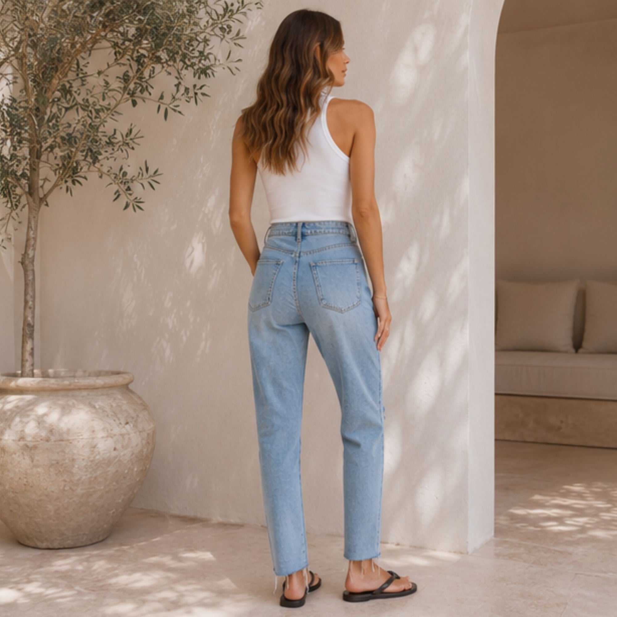 Monica Mom Jean Destroyed Blue