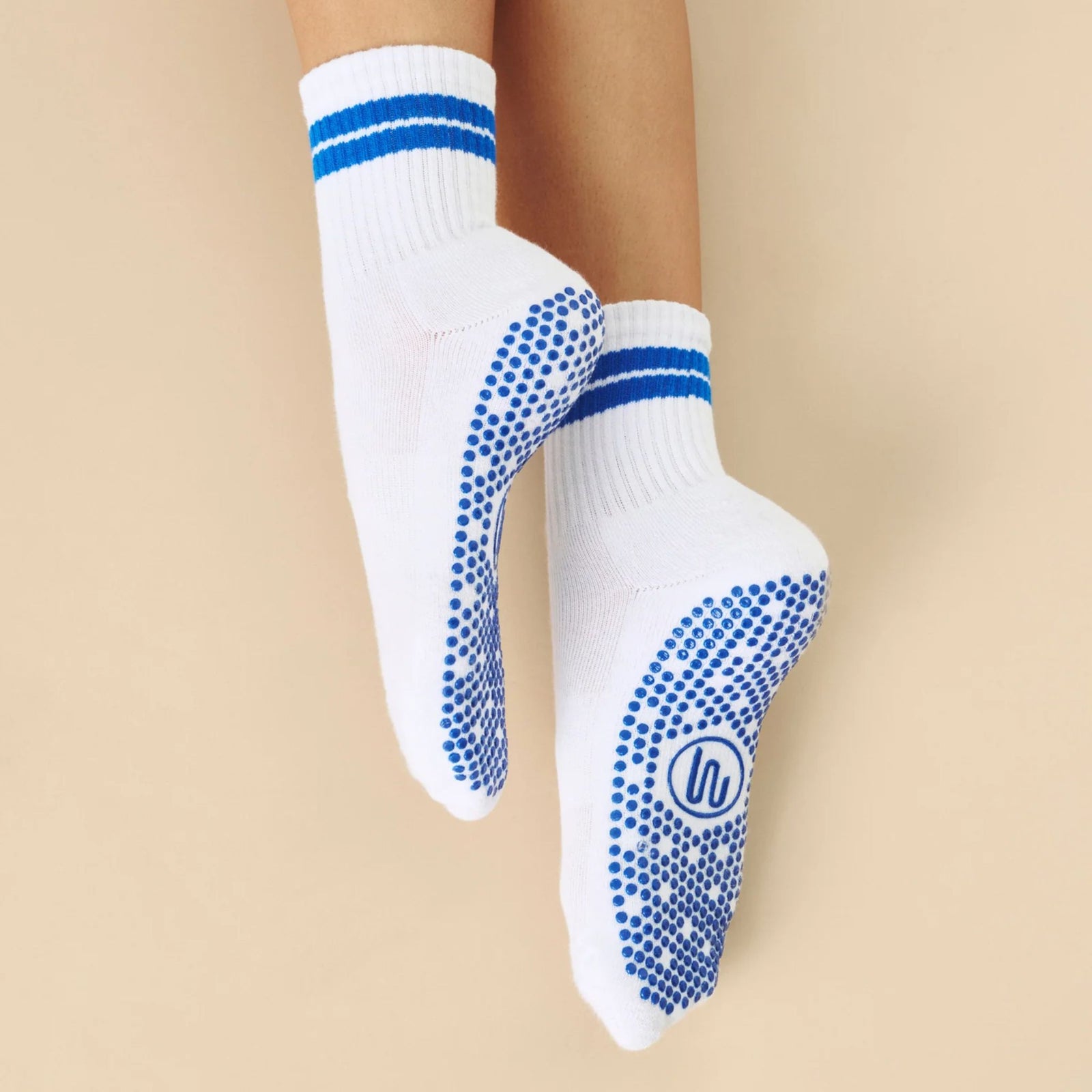 Cobalt Stripe Crew Non Slip Grip Socks