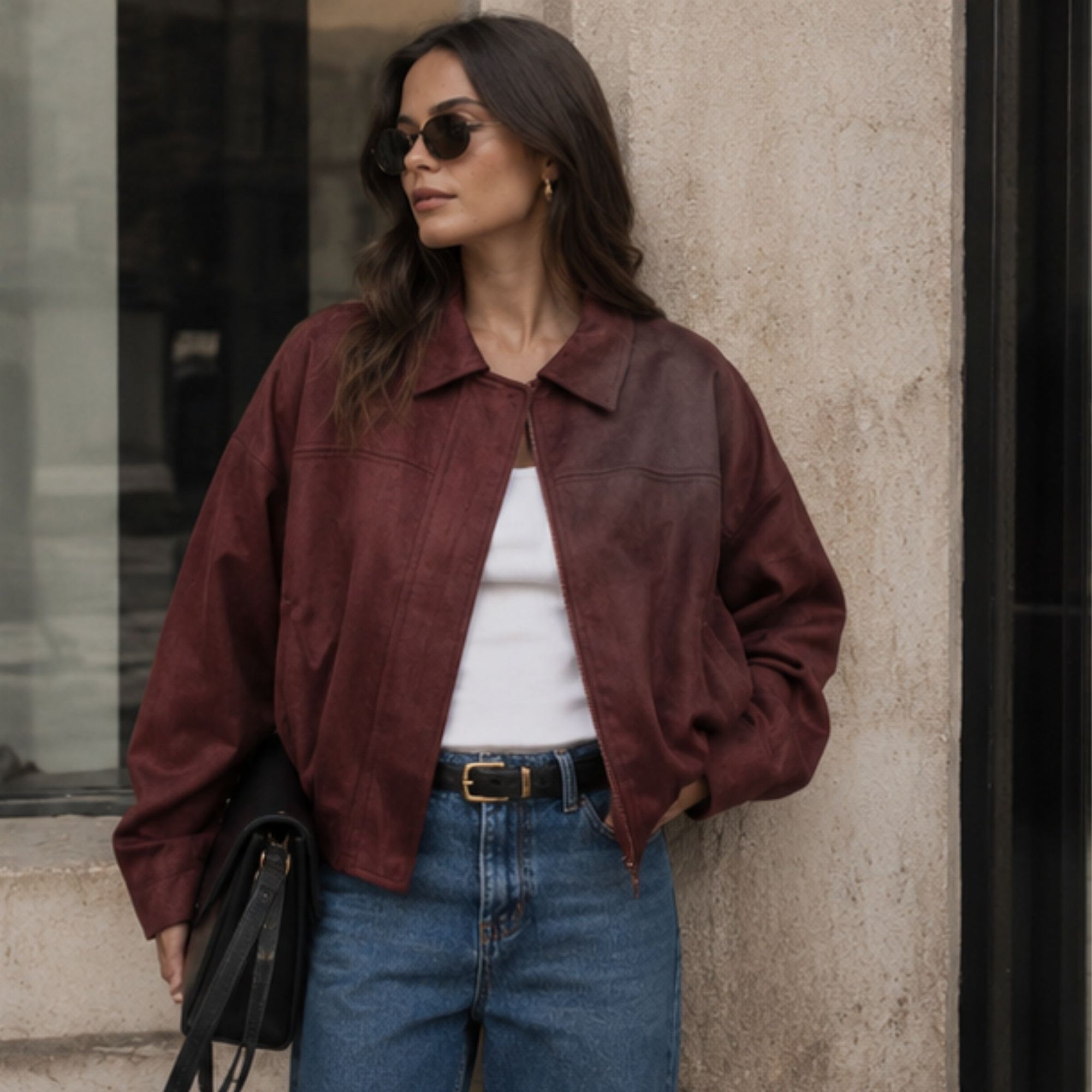 Faux Suede Bomber