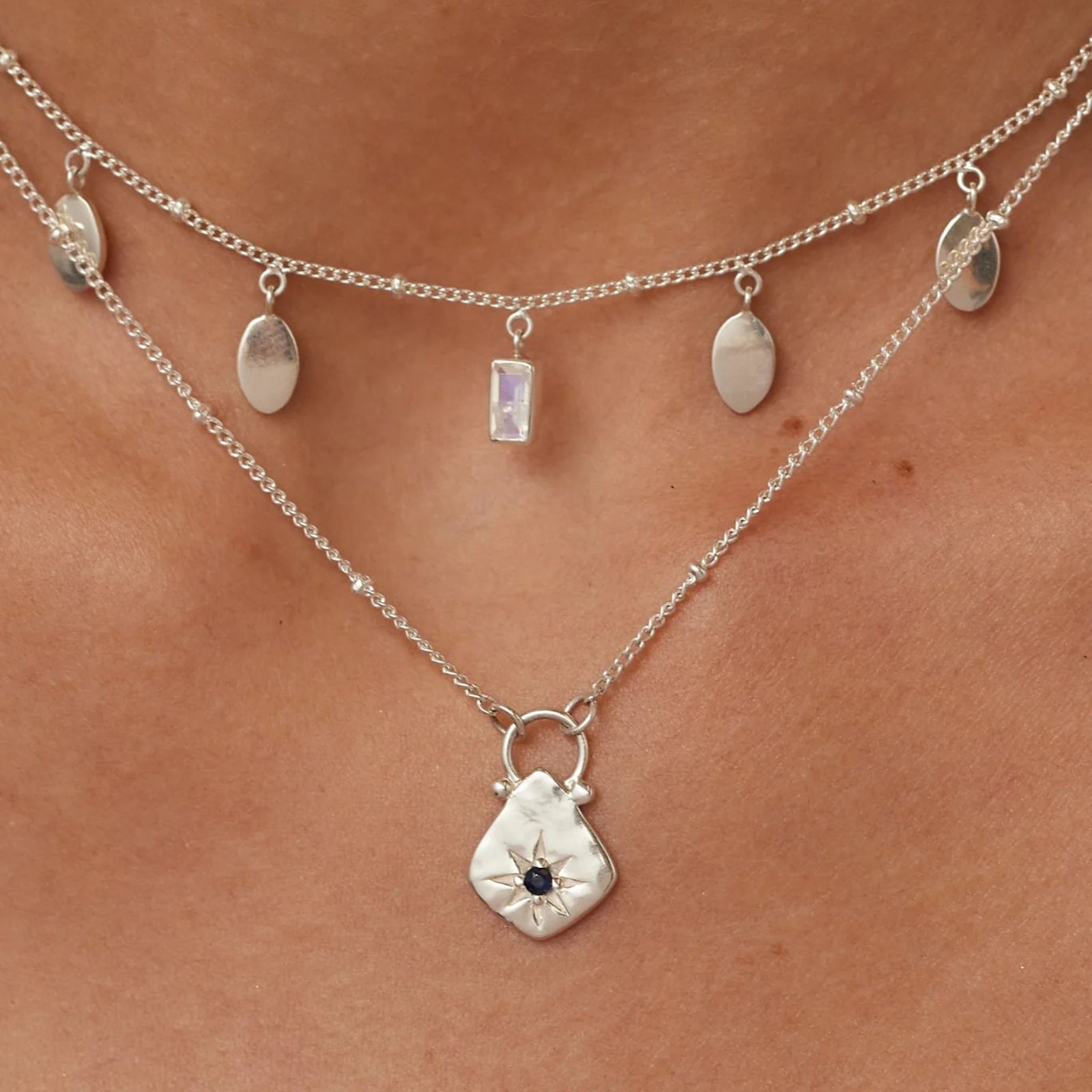 Petal Moonstone Silver Necklace
