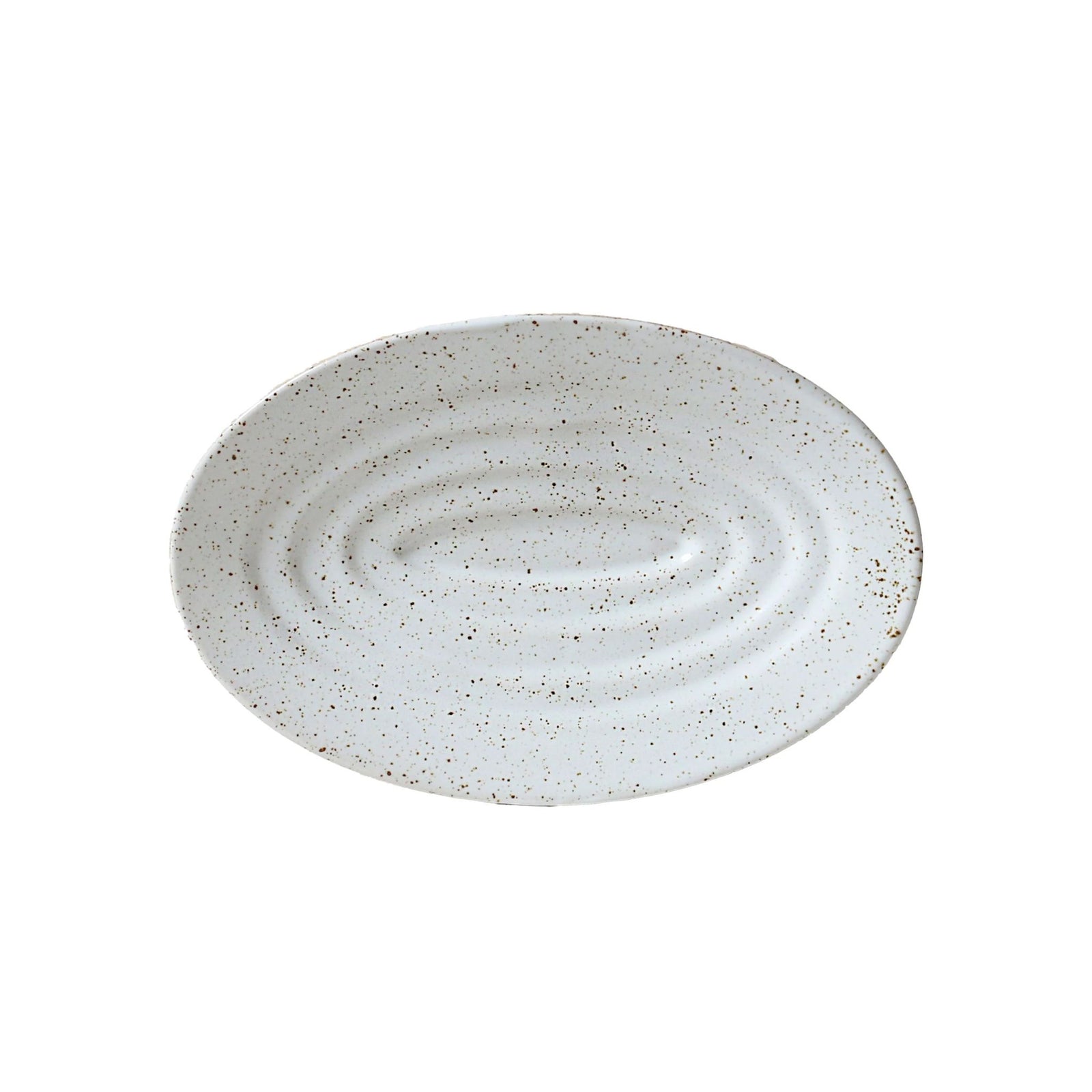 Speckled ceramic plate on a white background