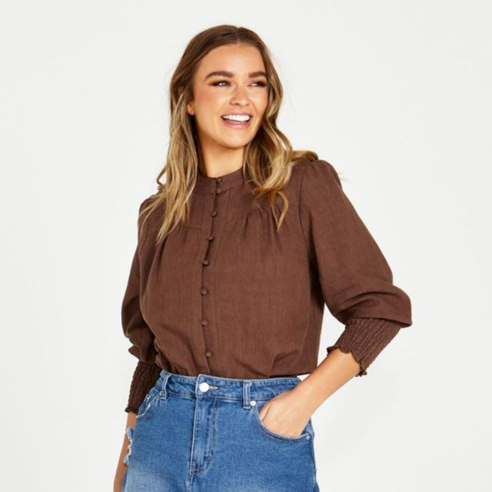 Roxy Shirred Cuff Blouse