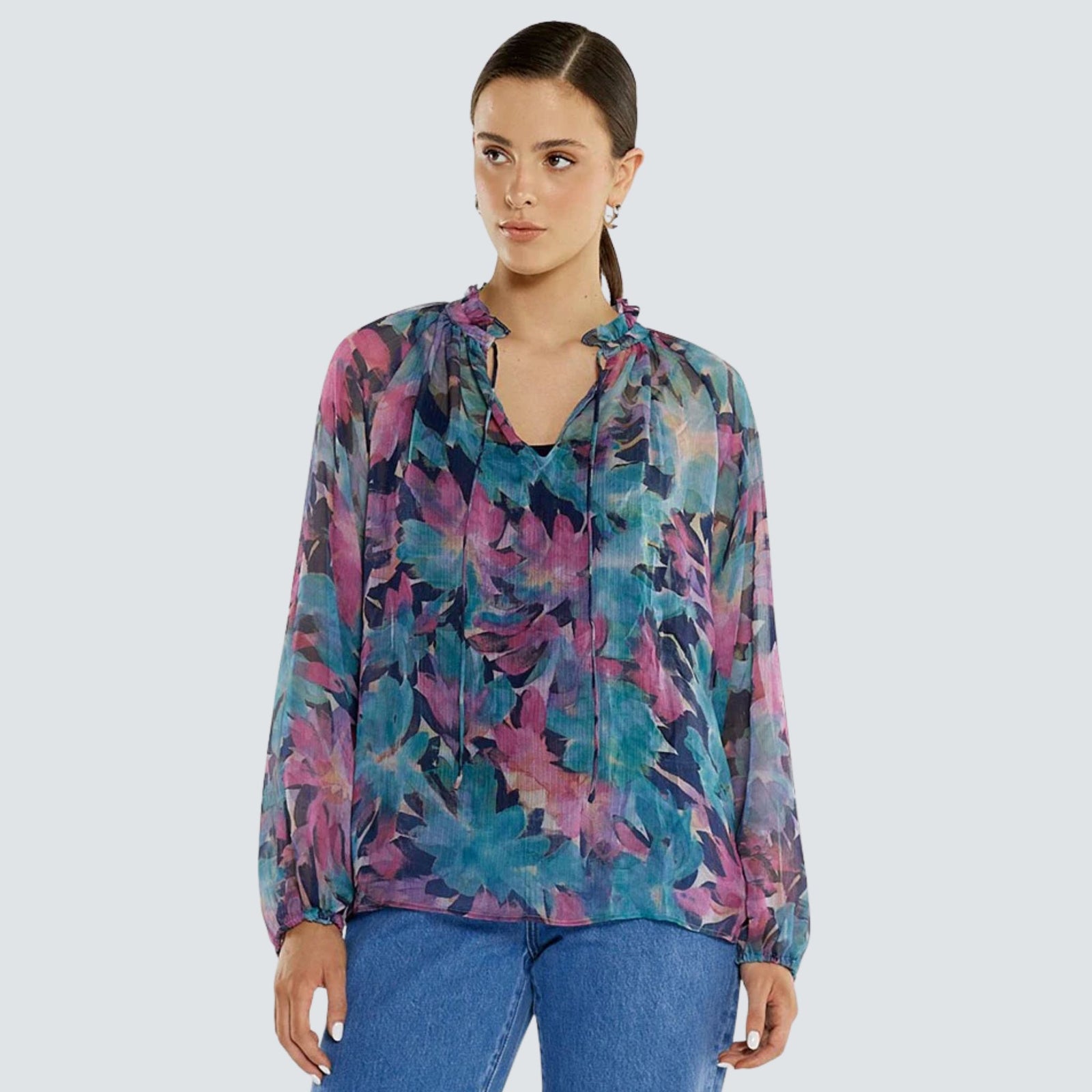 Willow Tie Front Blouse Native Orchid