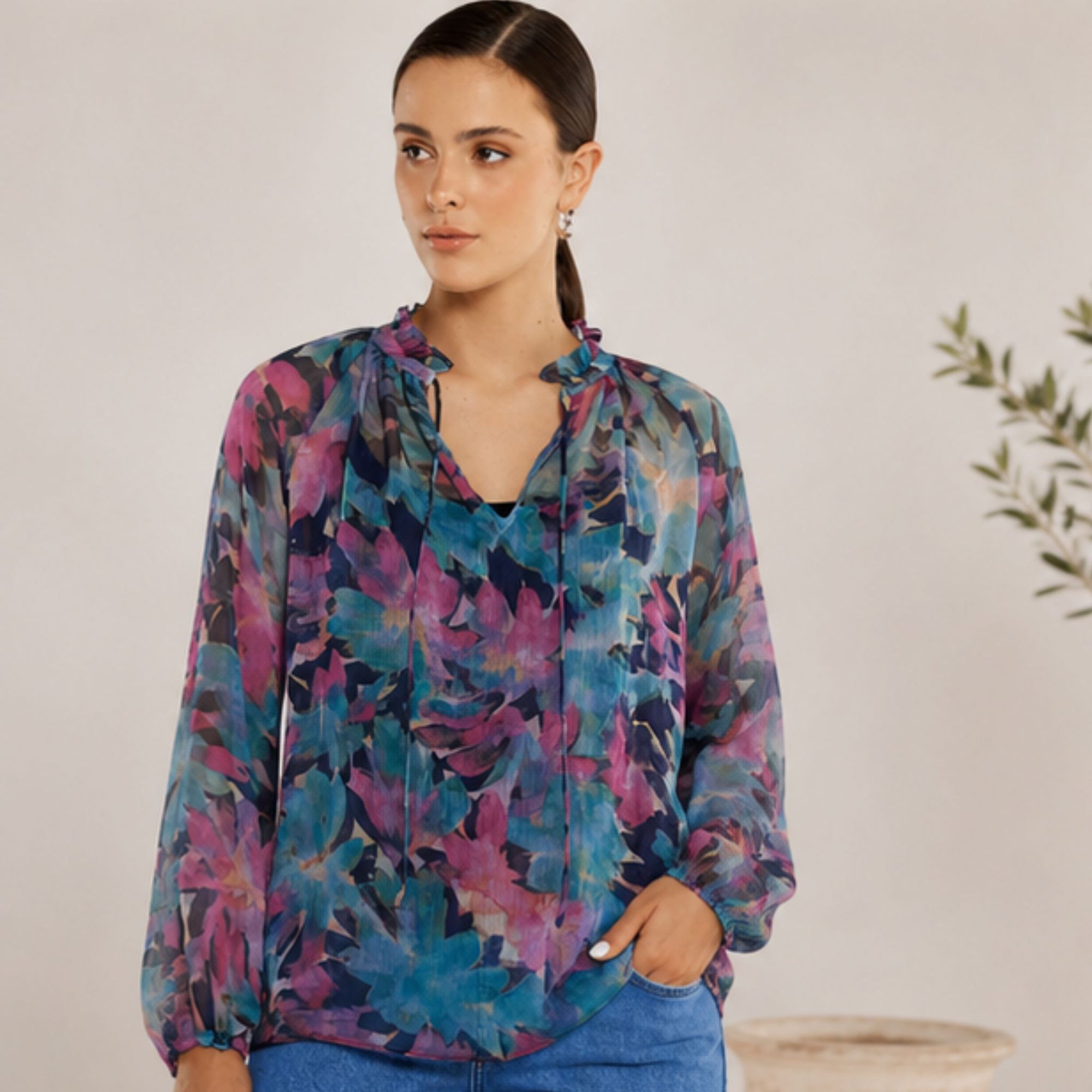 Willow Tie Front Blouse Native Orchid