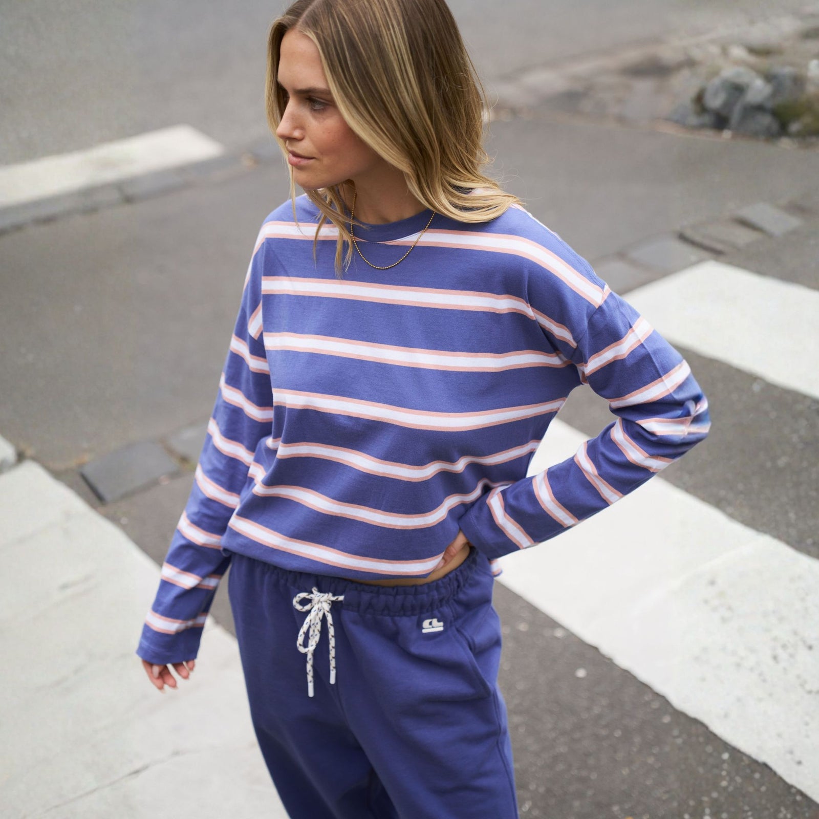 Scout Slouchy Long Sleeve Tee Navy/Pink Clay