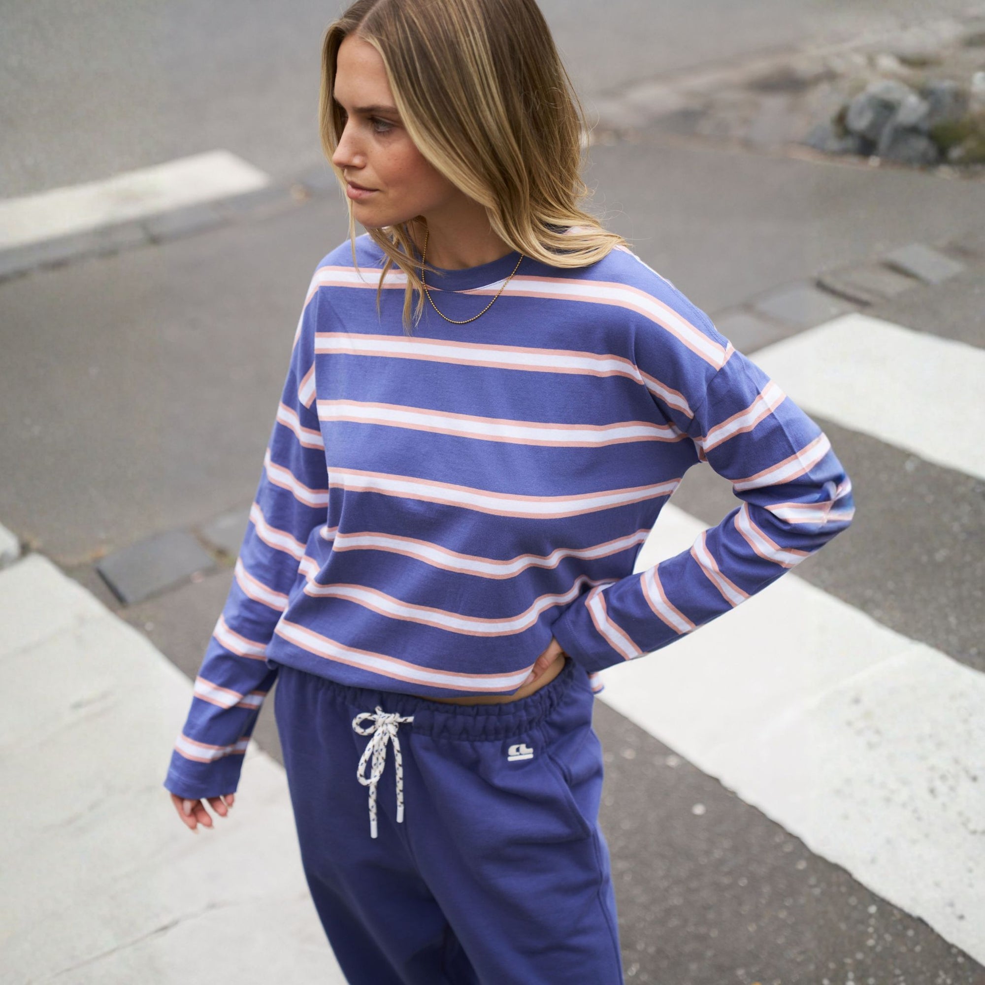 Scout Slouchy Long Sleeve Tee Navy/Pink Clay