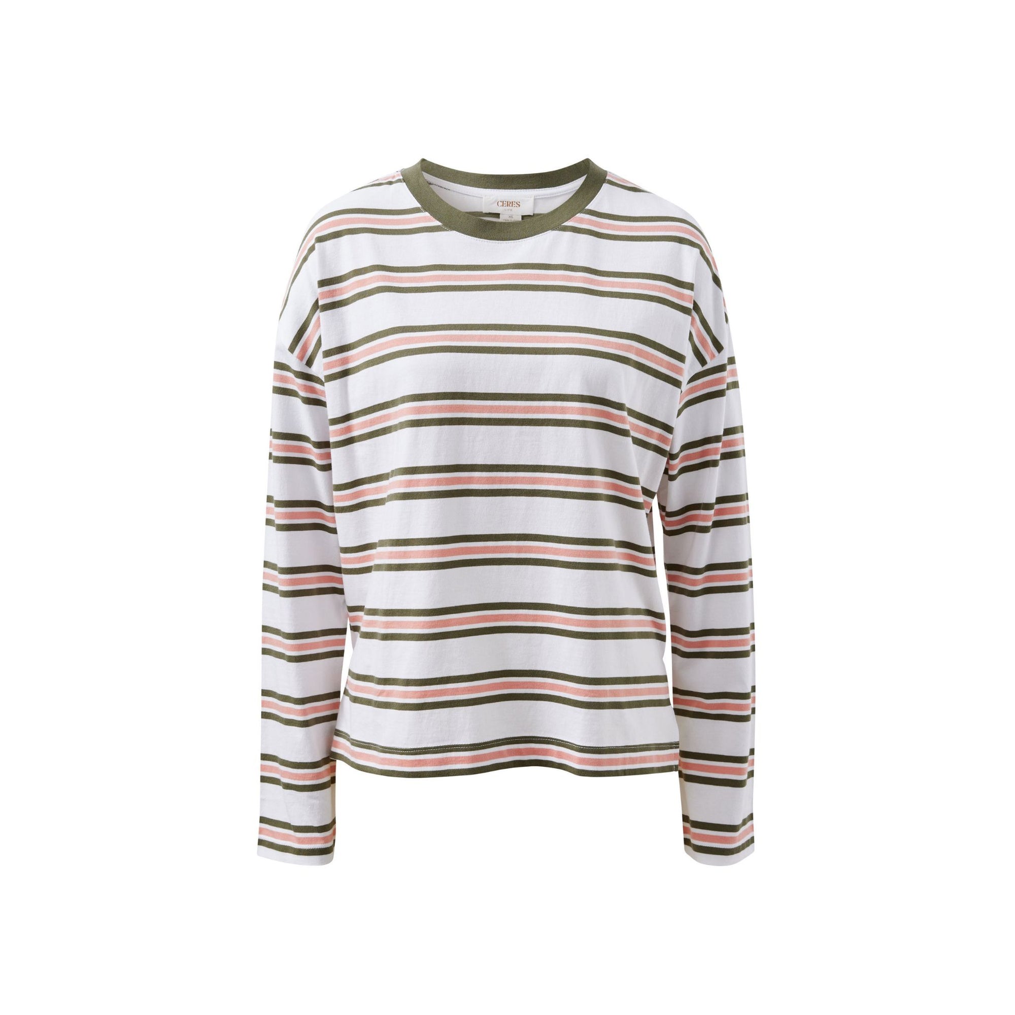 Scout Slouchy Long Sleeve Tee Washed Olive Stripe
