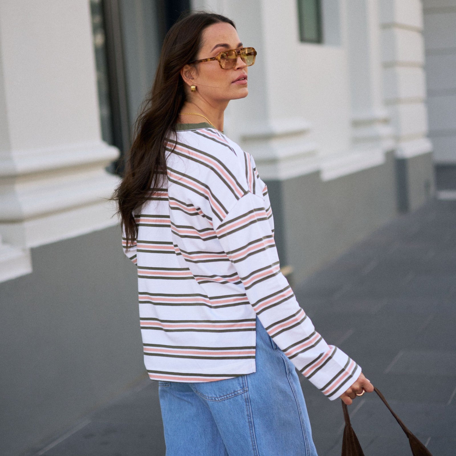 Scout Slouchy Long Sleeve Tee Washed Olive Stripe