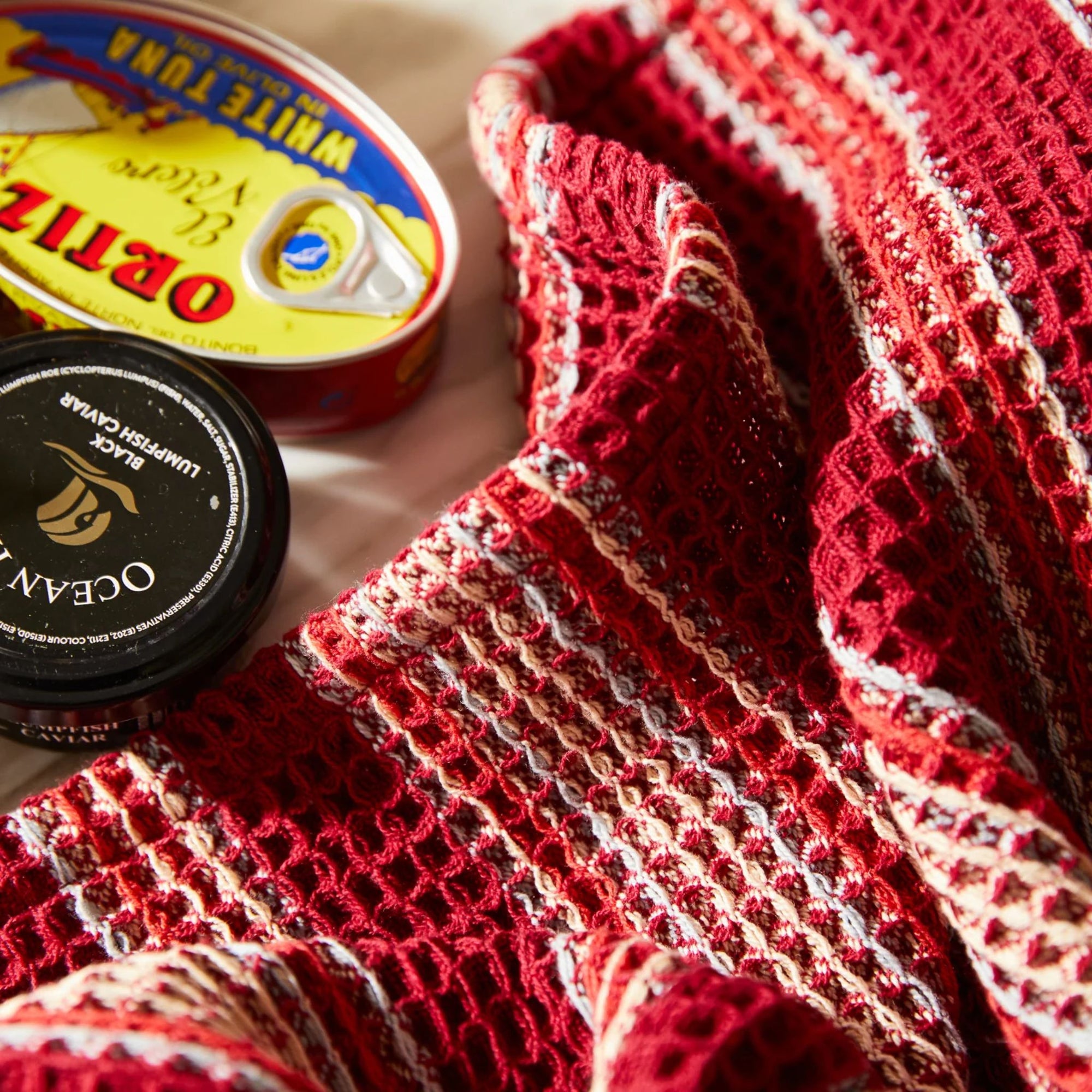 Selene Stripe Tea Towel Crimson