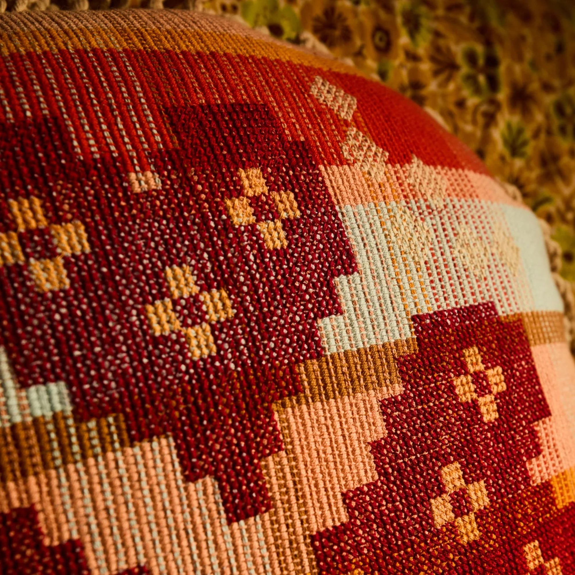 Shiloh Cross-Stitched Embroidered Cushion