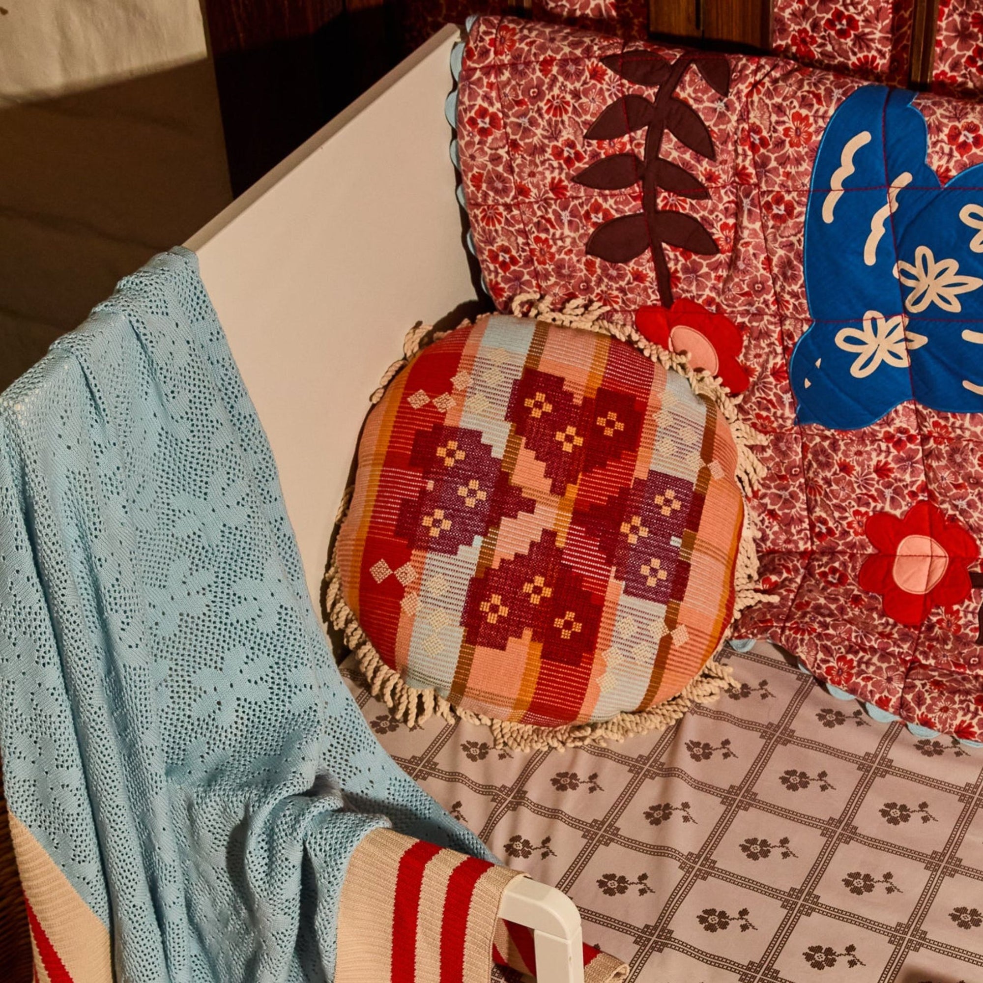 Shiloh Cross-Stitched Embroidered Cushion