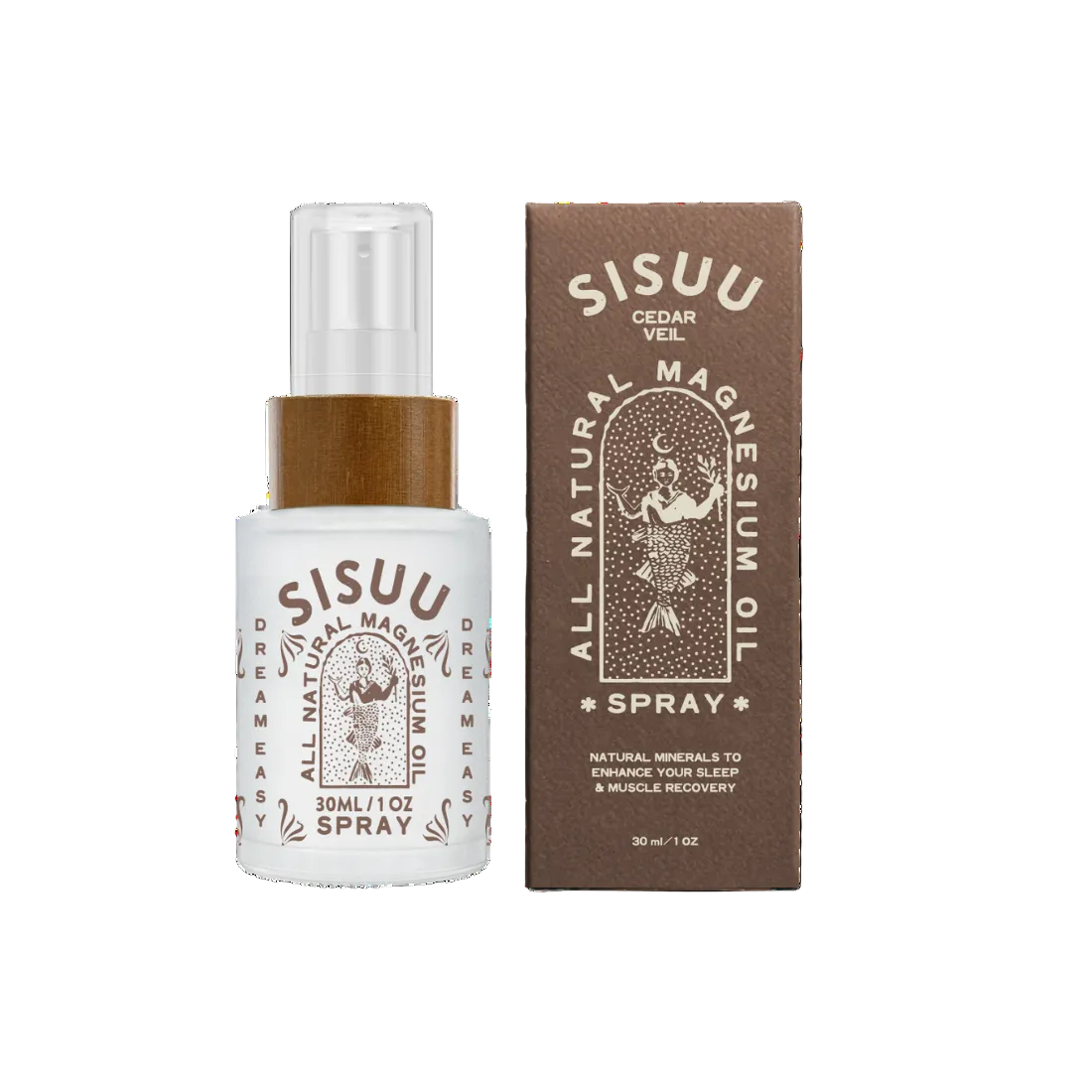SISUU all natural magnesium oil spray bottle and packaging on a white background