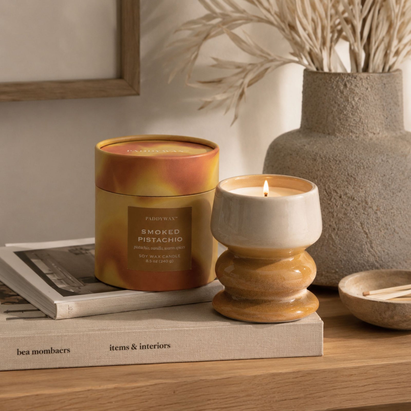Melt Ombre Reactive Dyed Ceramic Candle - Smoked Pistachio