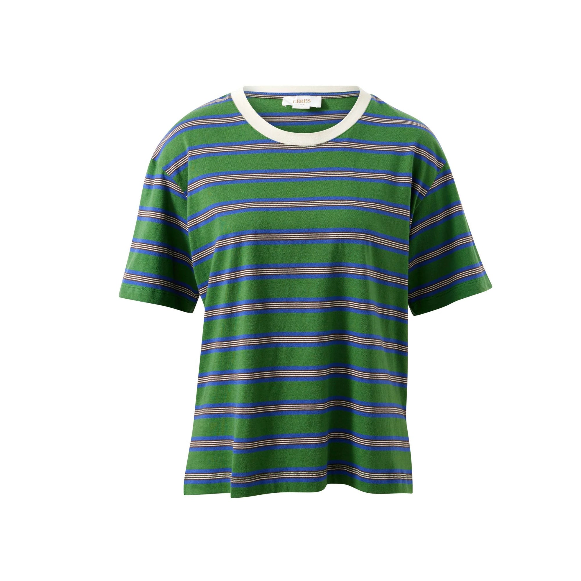 Stevie Slouchy Tee Basil Blue Stripe
