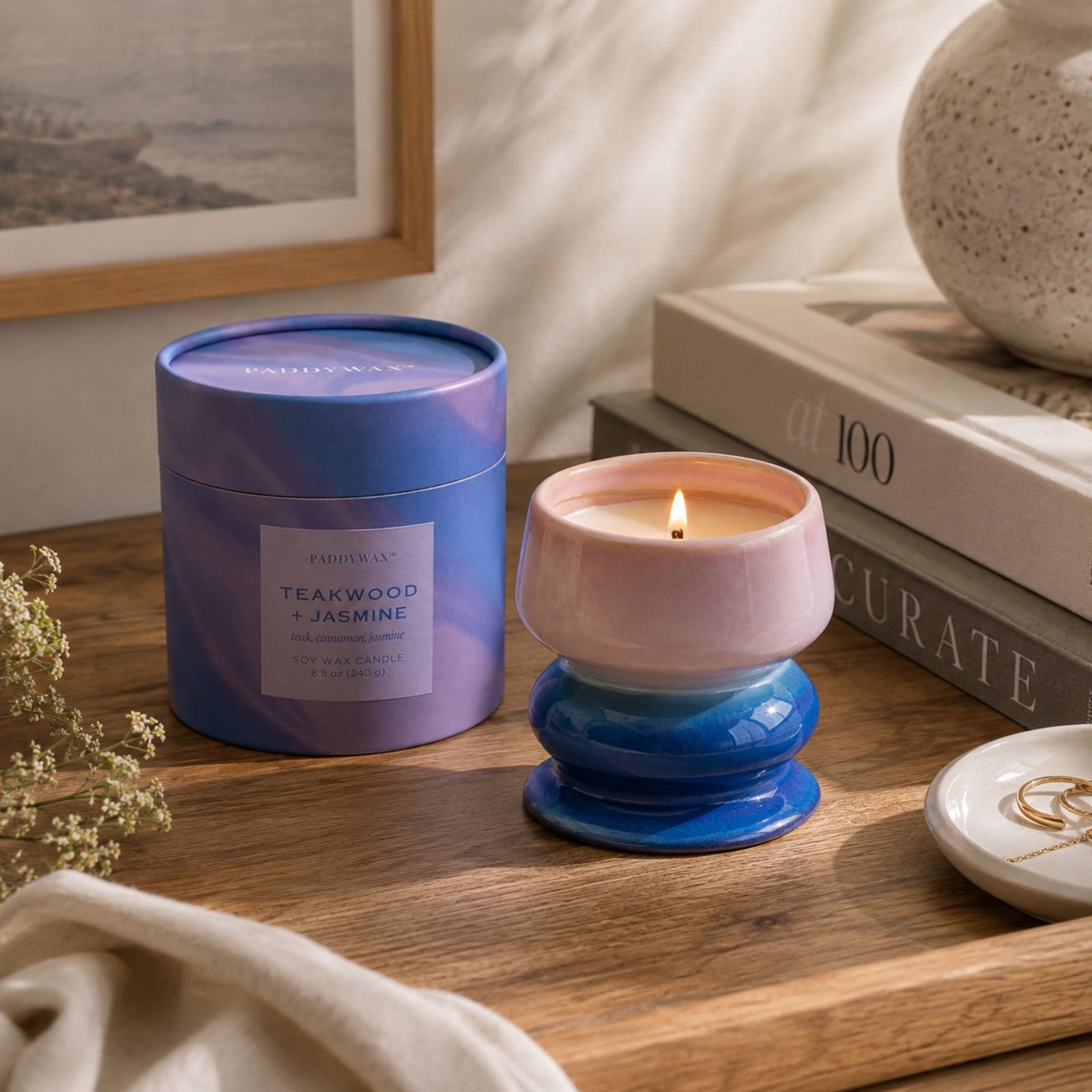 Melt Ombre Reactive Dyed Ceramic Candle - Teakwood & Jasmine